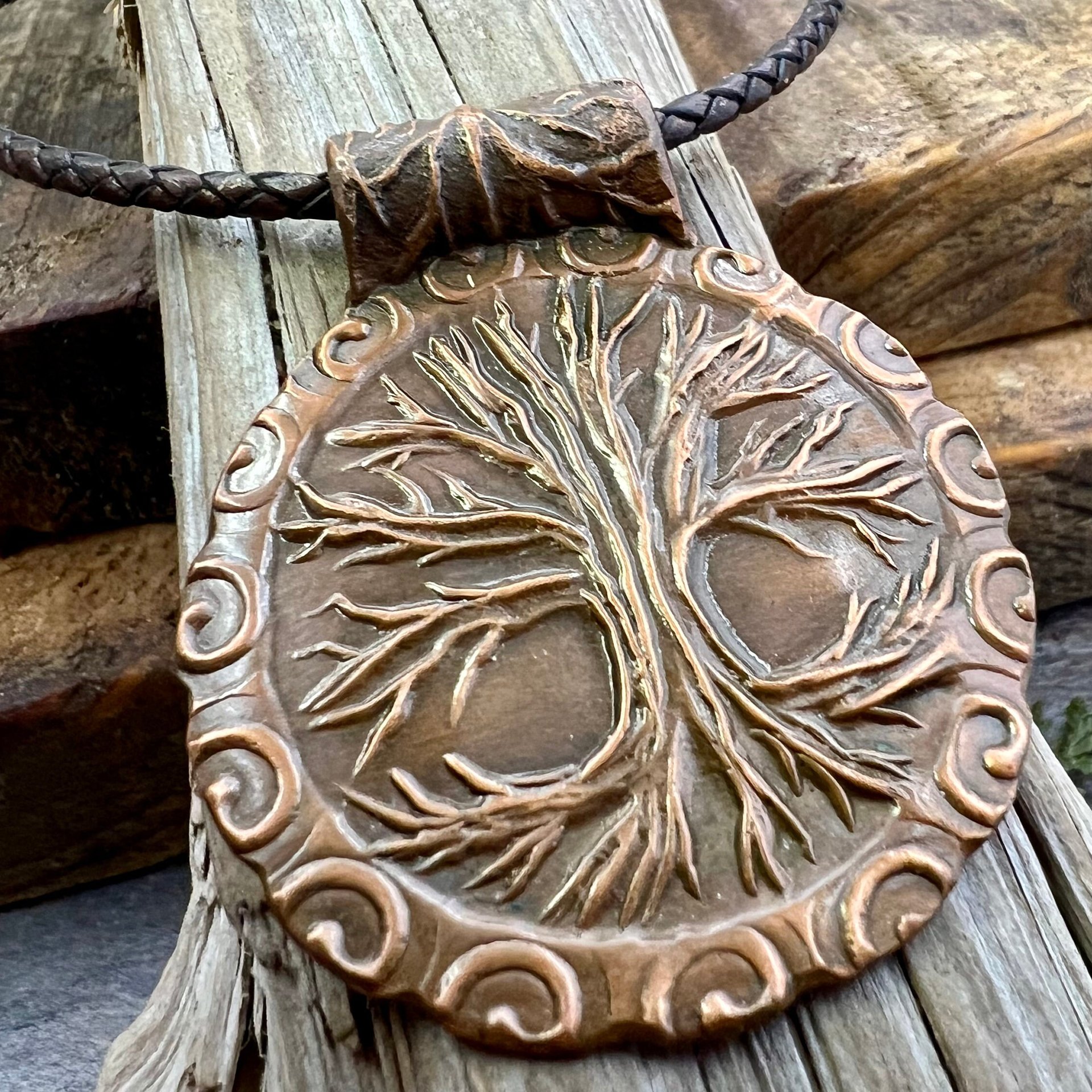 Tree of Life, Copper Tree Necklace, Irish Celtic Jewelry, Round Tree Pendant, Earthy Rustic Jewelry, Hand Carved, Tree Branches Roots