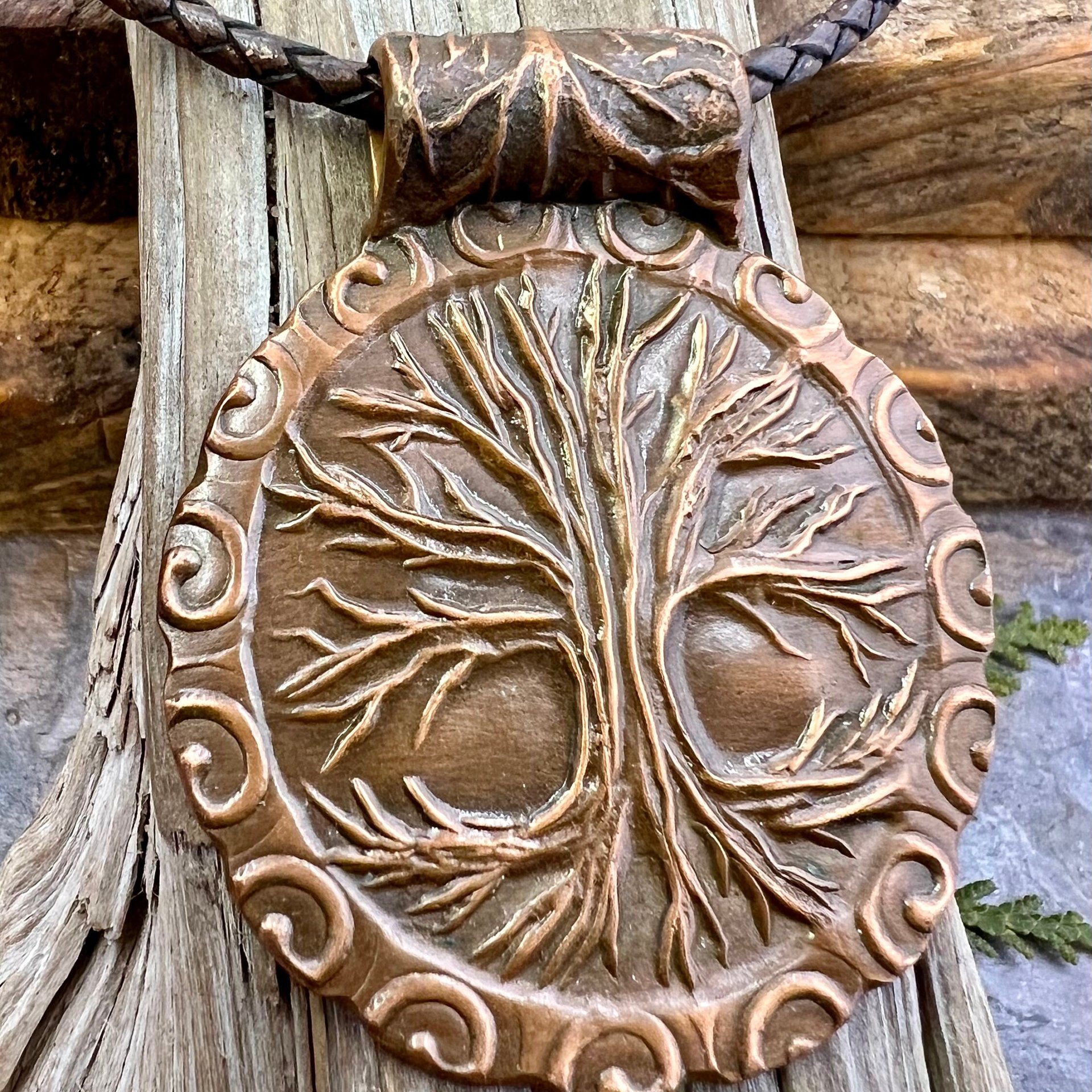 Tree of Life, Copper Tree Necklace, Irish Celtic Jewelry, Round Tree Pendant, Earthy Rustic Jewelry, Hand Carved, Tree Branches Roots
