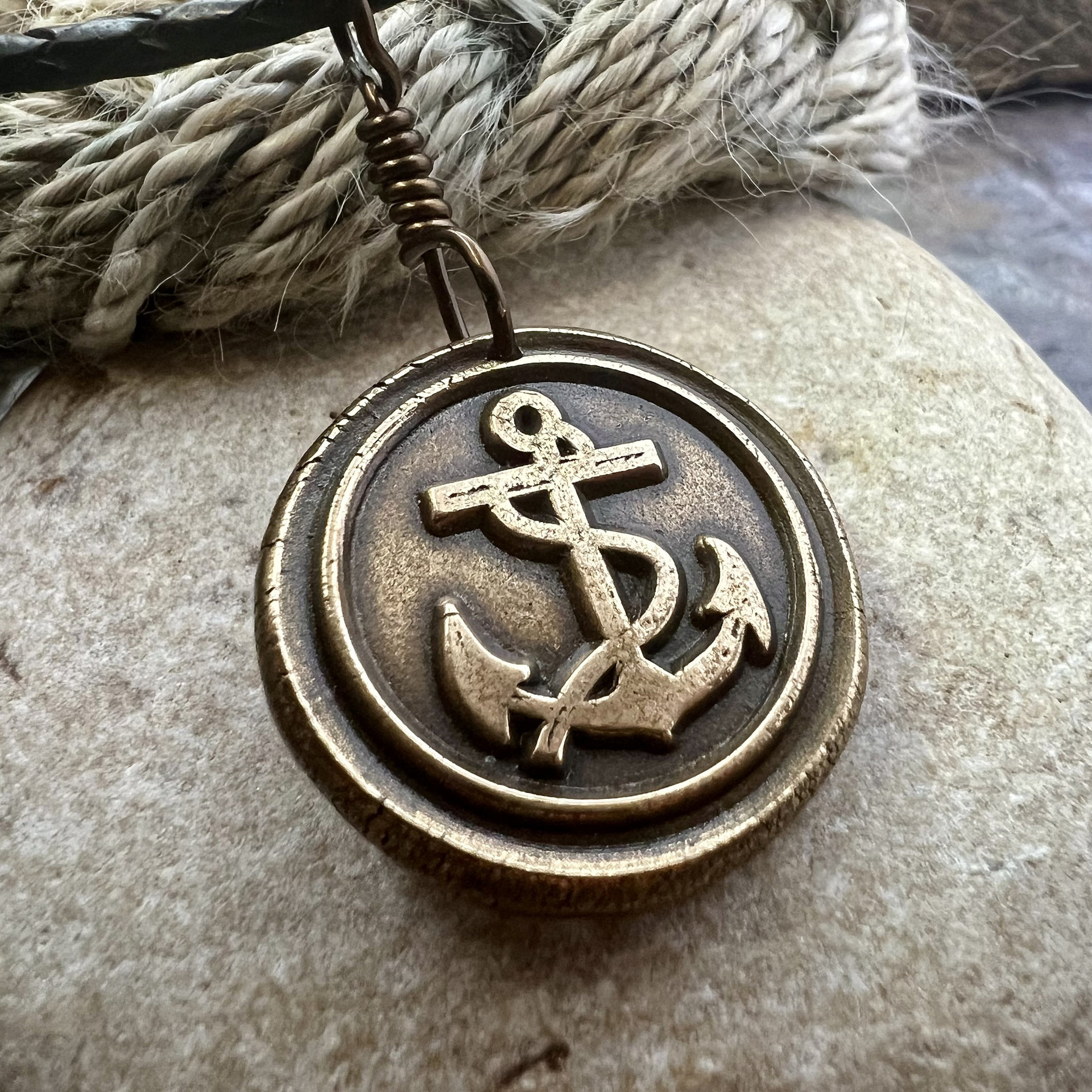 Anchor Charm, Bronze Necklace, Nautical Sailing Sea, Protection Guidance Talisman, Men Women Unisex Jewelry, Rustic Seaworn, Handmade Art