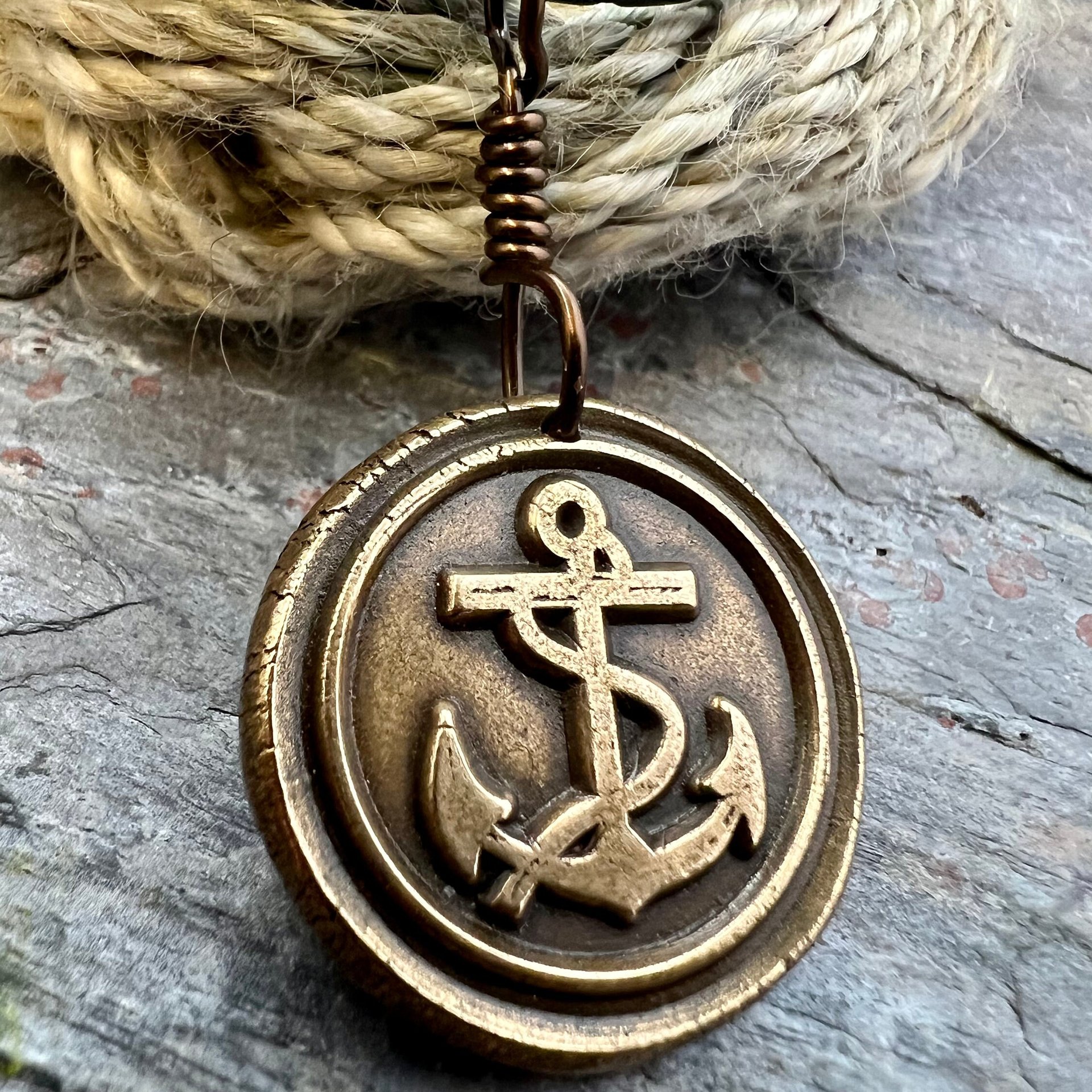 Anchor Charm, Bronze Necklace, Nautical Sailing Sea, Protection Guidance Talisman, Men Women Unisex Jewelry, Rustic Seaworn, Handmade Art