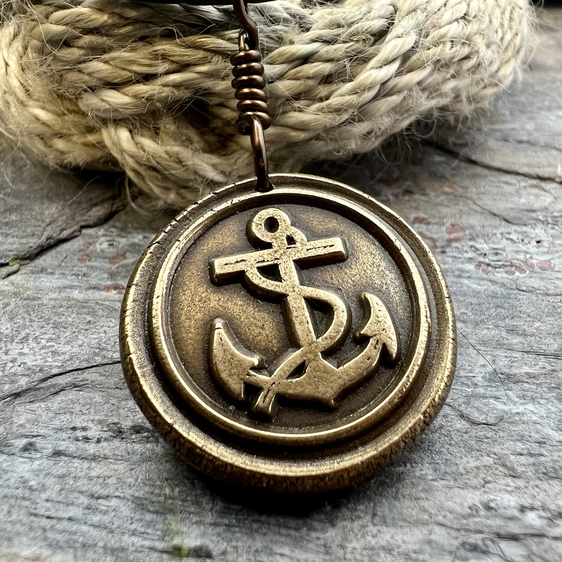 Anchor Charm, Bronze Necklace, Nautical Sailing Sea, Protection Guidance Talisman, Men Women Unisex Jewelry, Rustic Seaworn, Handmade Art