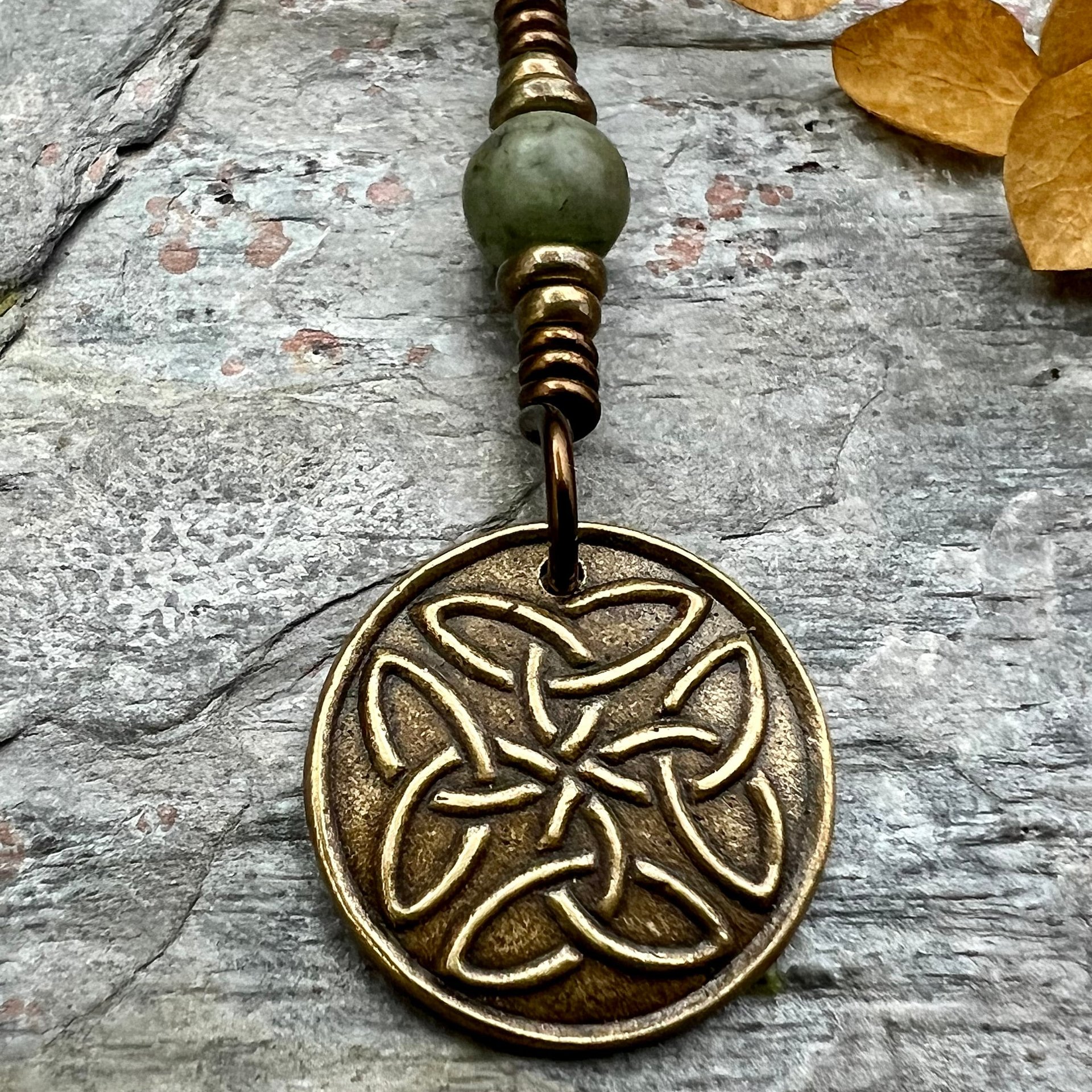 Bronze Trinity Knot, Triquetra, Wax Seal Charm, Connemara Marble, Irish Celtic Jewelry, Pagan, 8th Anniversary, Triple Goddess, Celtic Witch