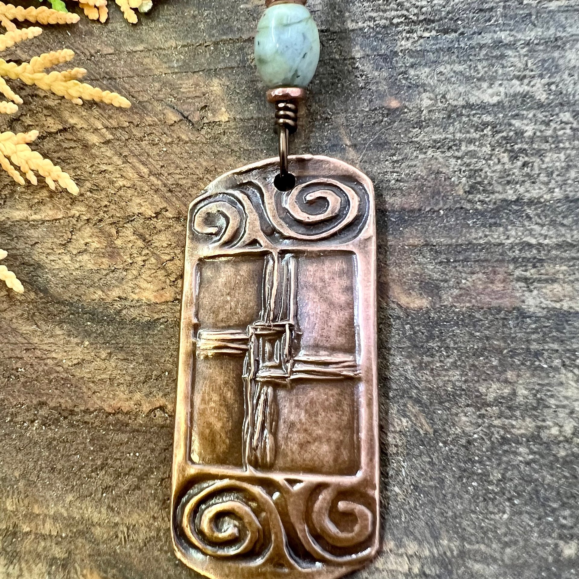 Saint Brigid's Cross, Copper & Connemara Marble Pendant, Irish Celtic Jewelry, Brigit Bridget, St Brigid of Kildare, Irish Cross, Imbolc