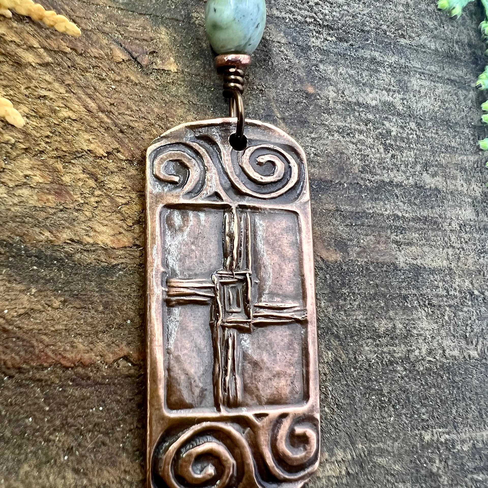 Saint Brigid's Cross, Copper & Connemara Marble Pendant, Irish Celtic Jewelry, Brigit Bridget, St Brigid of Kildare, Irish Cross, Imbolc