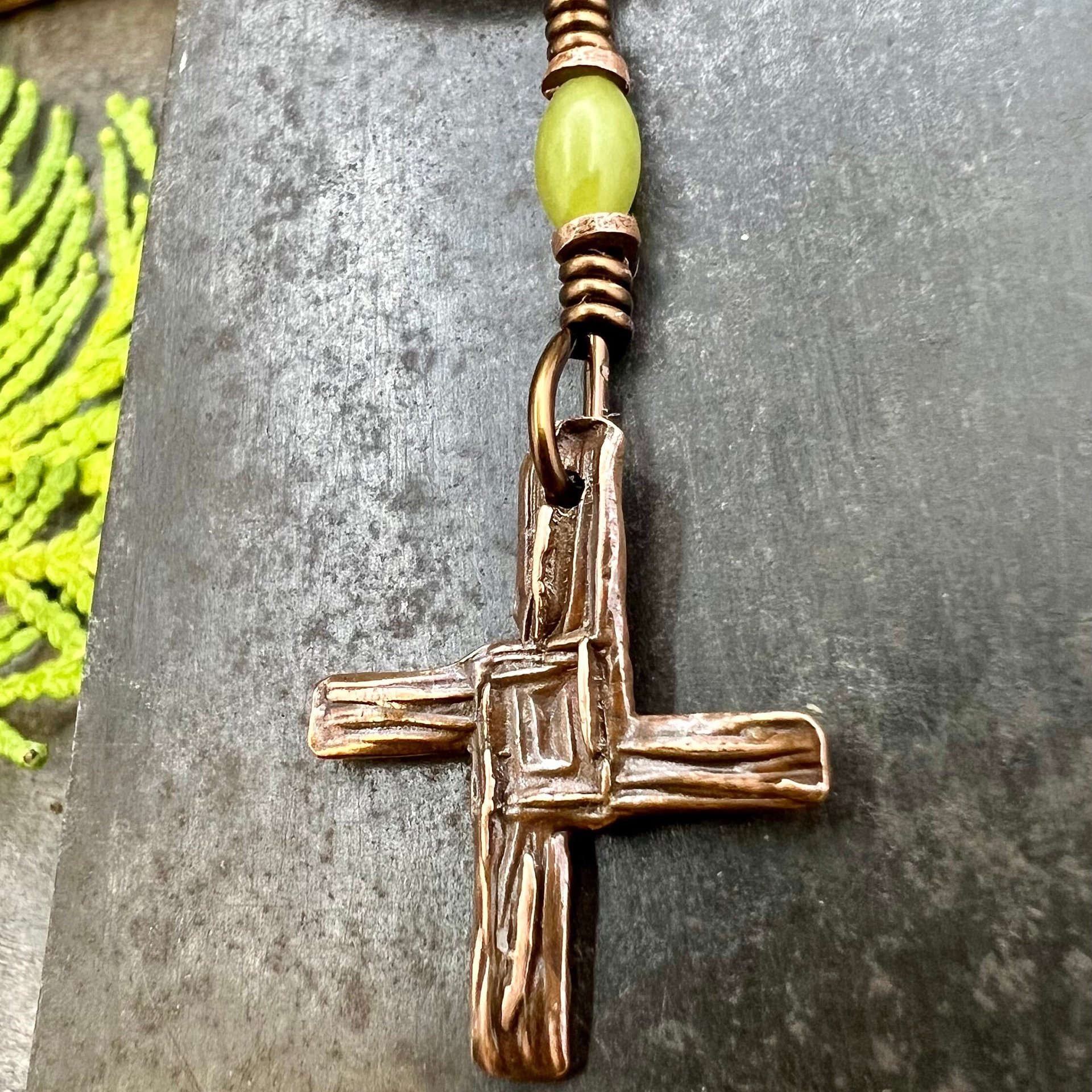 Saint Brigid's Cross, Copper Charm, Irish Celtic Jewelry, Connemara Marble, Hand Carved, Pagan Imbolc, Celtic Witch, Soul Harbor Jewelry