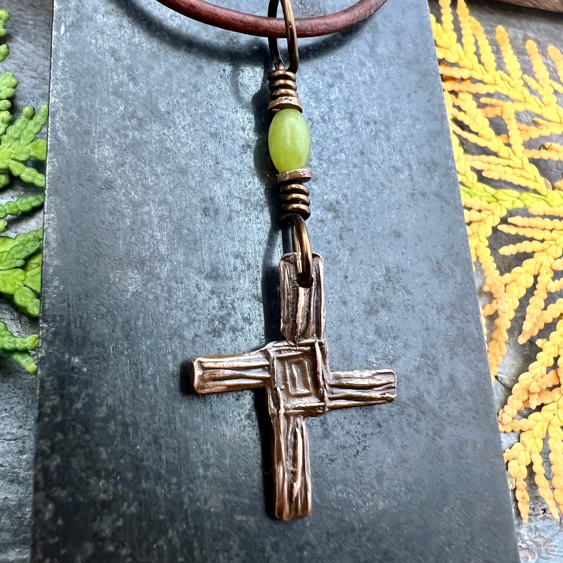 Saint Brigid's Cross, Copper Charm, Irish Celtic Jewelry, Connemara Marble, Hand Carved, Pagan Imbolc, Celtic Witch, Soul Harbor Jewelry