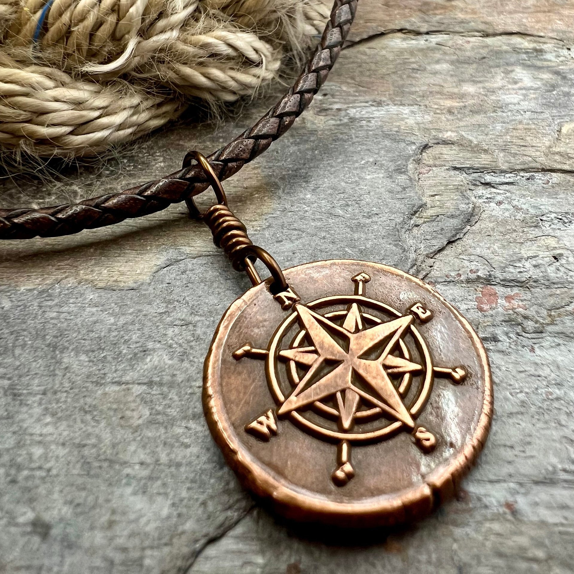 Compass Rose, Copper Pendant, Sailing Gifts, Nautical Jewelry, Men's Jewelry, Sailor Necklace, 7th Anniversary, Protection Talisman