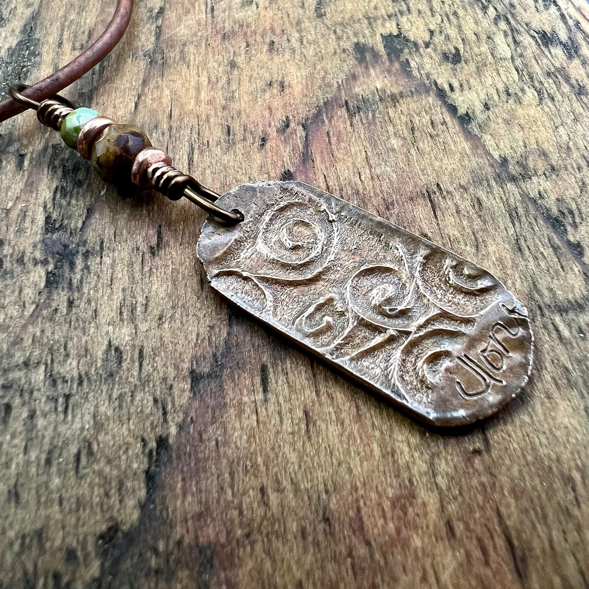 Copper Tree Pendant, Irish Celtic Spirals, One Tree, Czech Glass Beads, Leather & Vegan Cords, Earthy Rustic Jewelry, Tree Branches Roots