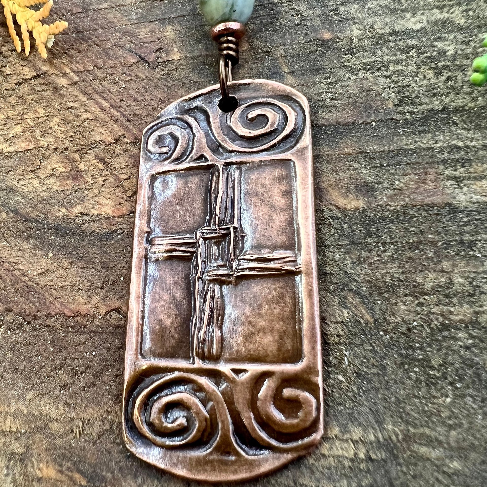 Saint Brigid's Cross, Copper & Connemara Marble Pendant, Irish Celtic Jewelry, Brigit Bridget, St Brigid of Kildare, Irish Cross, Imbolc