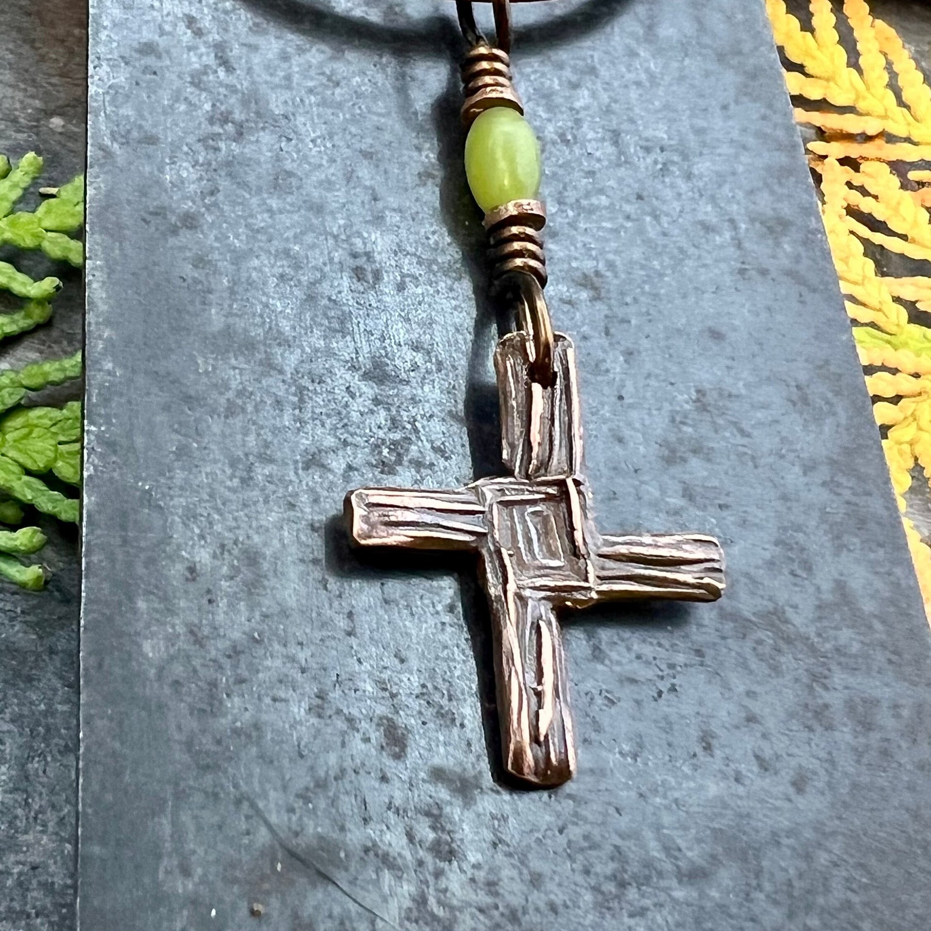 Saint Brigid's Cross, Copper Charm, Irish Celtic Jewelry, Connemara Marble, Hand Carved, Pagan Imbolc, Celtic Witch, Soul Harbor Jewelry