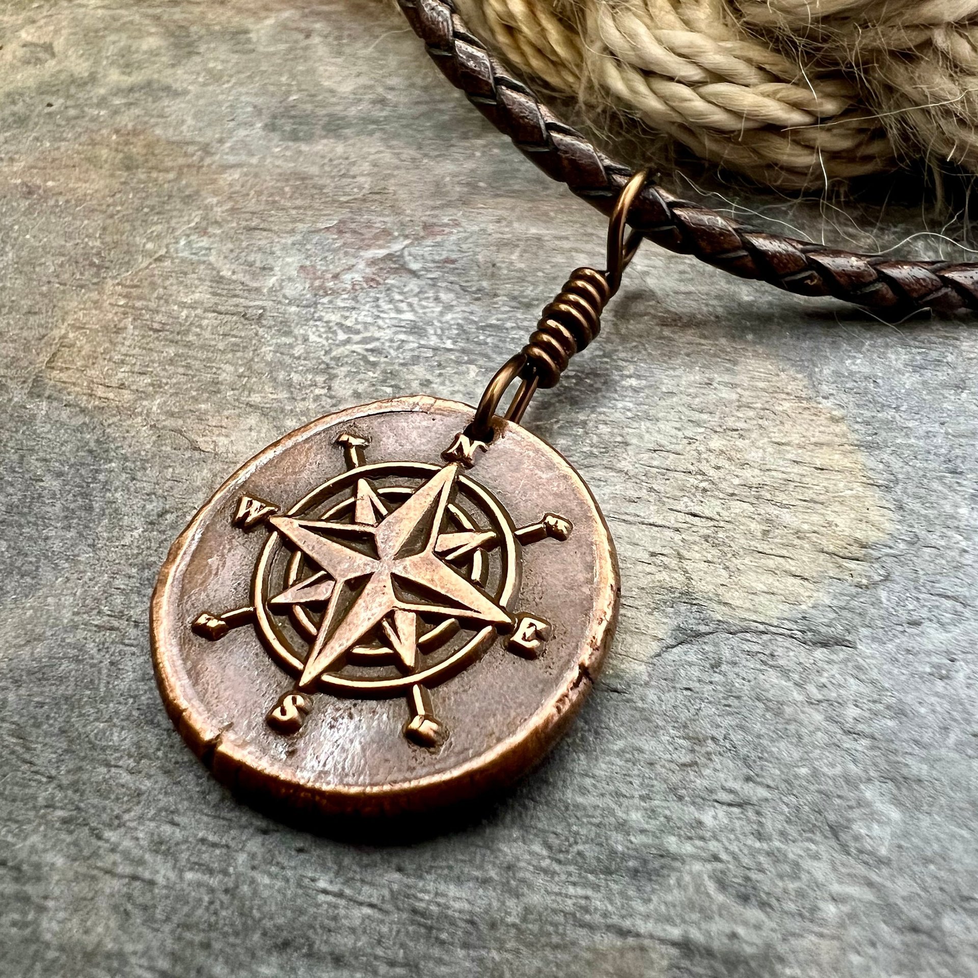 Compass Rose, Copper Pendant, Sailing Gifts, Nautical Jewelry, Men's Jewelry, Sailor Necklace, 7th Anniversary, Protection Talisman