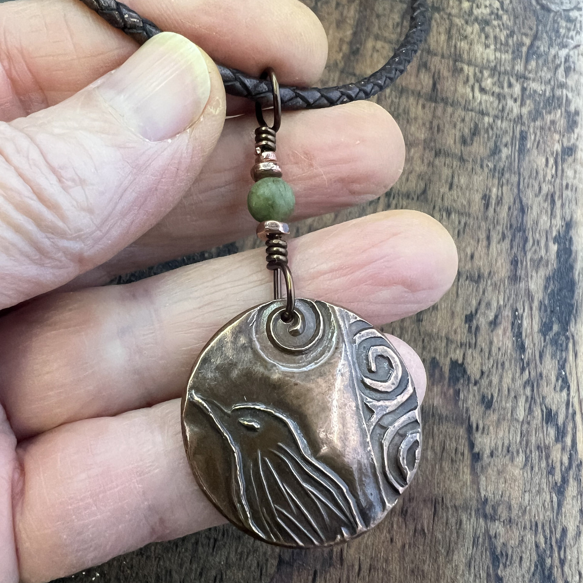 Copper Raven Pendant, Irish Celtic Jewelry, Connemara Marble, Crow Corvid, Pagan Wicca Necklace, Celtic Witch, Raven Moon, Celtic Spirals