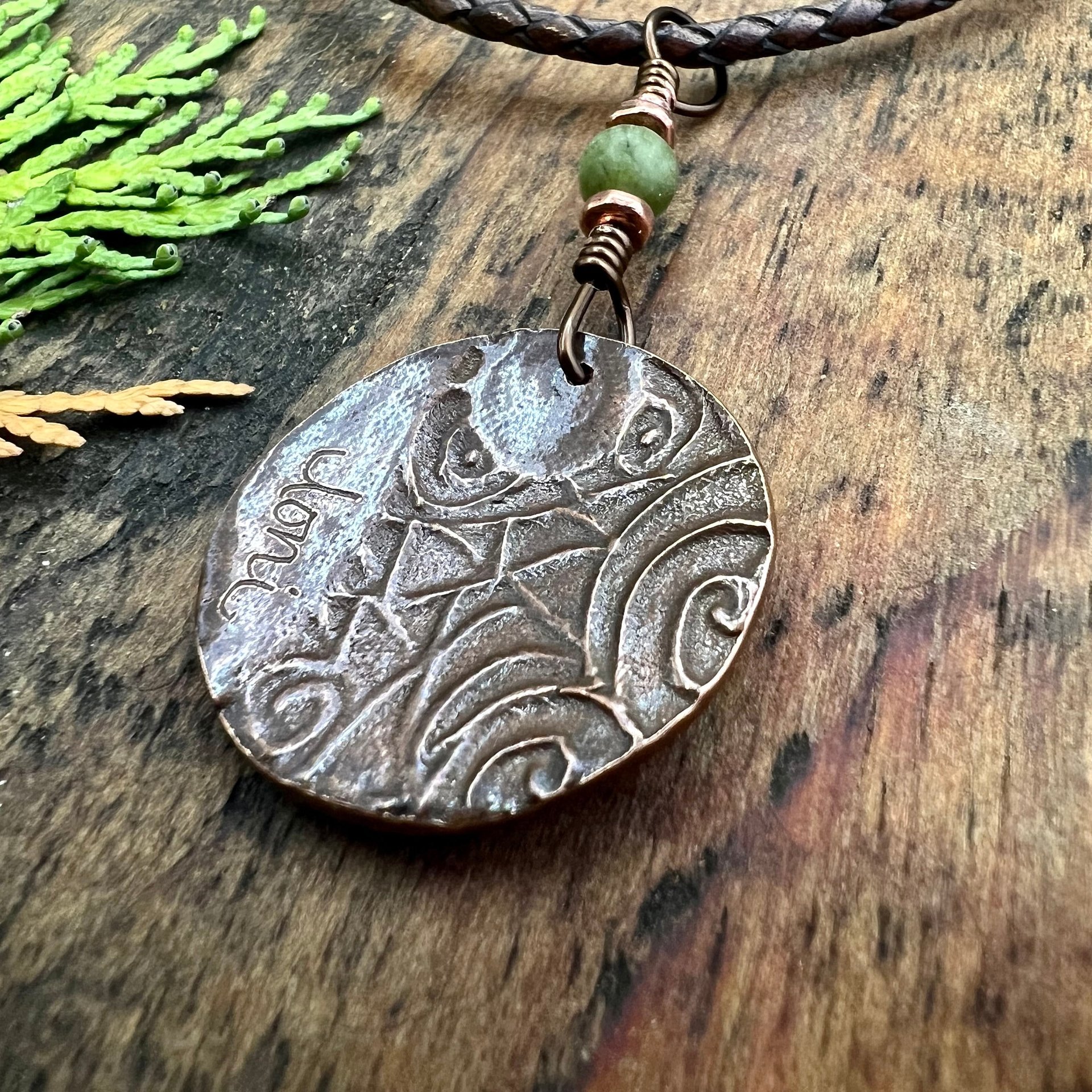 Copper Raven Pendant, Irish Celtic Jewelry, Connemara Marble, Crow Corvid, Pagan Wicca Necklace, Celtic Witch, Raven Moon, Celtic Spirals