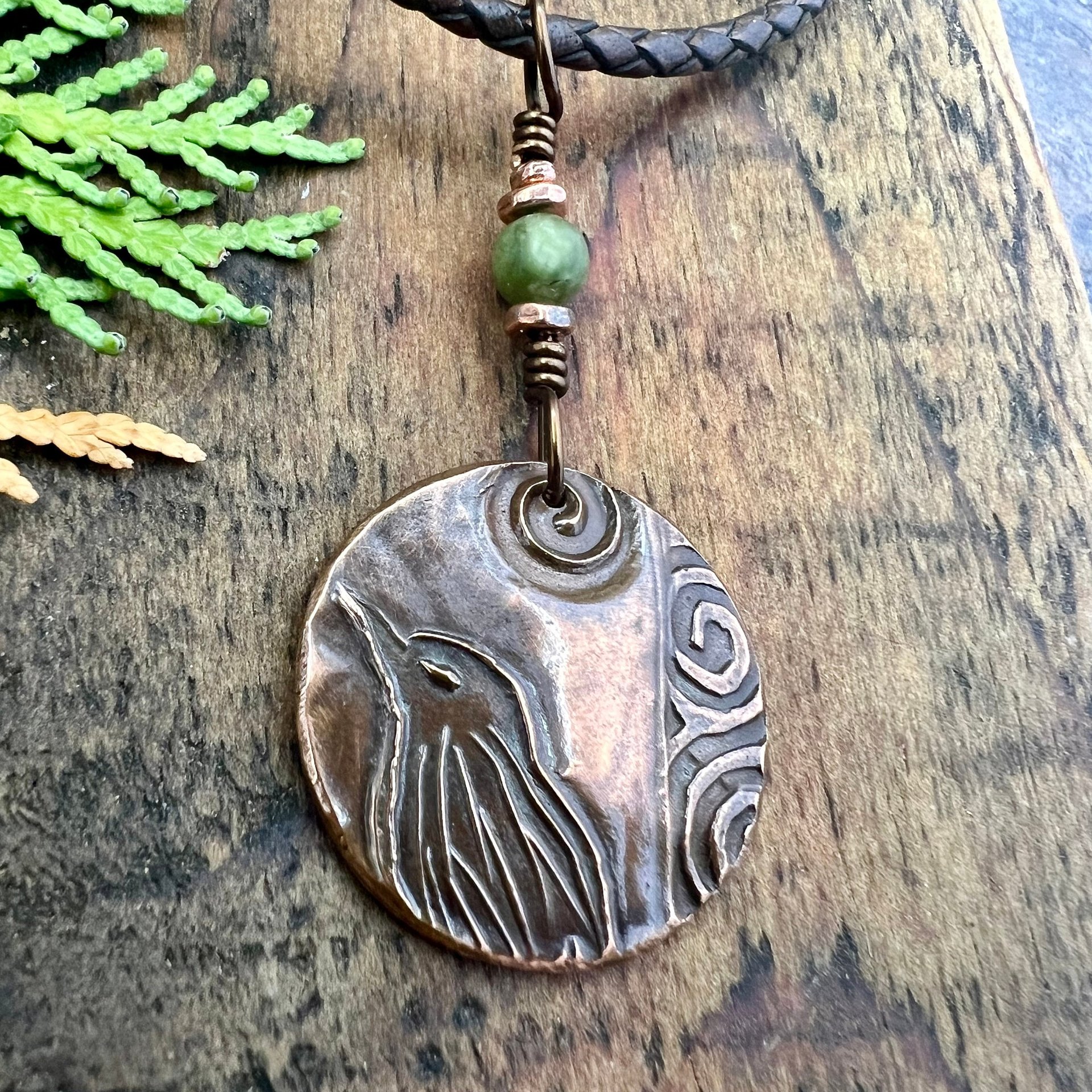 Copper Raven Pendant, Irish Celtic Jewelry, Connemara Marble, Crow Corvid, Pagan Wicca Necklace, Celtic Witch, Raven Moon, Celtic Spirals