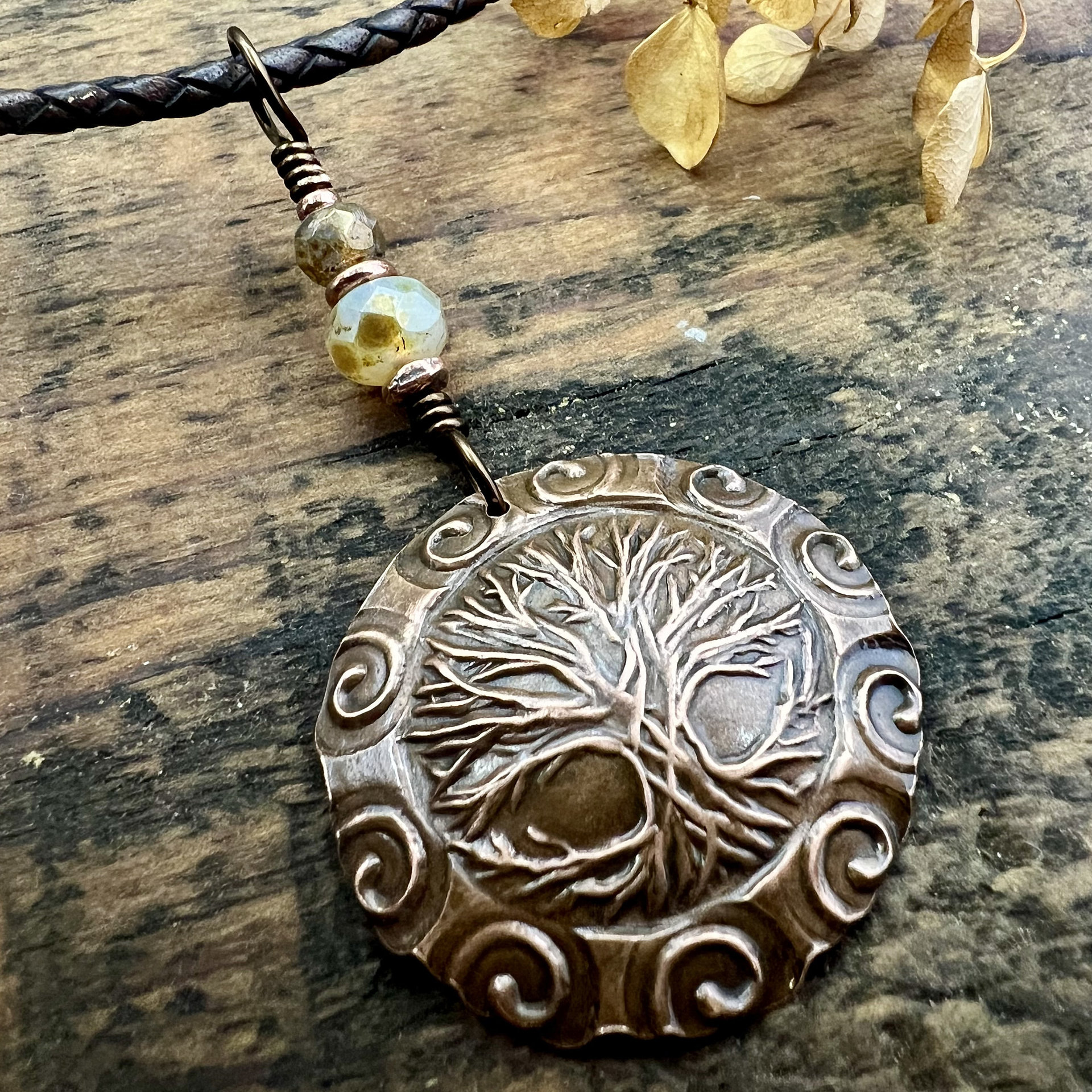 Celtic Tree of Life, Copper Pendant, Irish Celtic Spirals, Round Tree of Life, Crann Bethadh, Soul Harbor Jewelry, Artwork