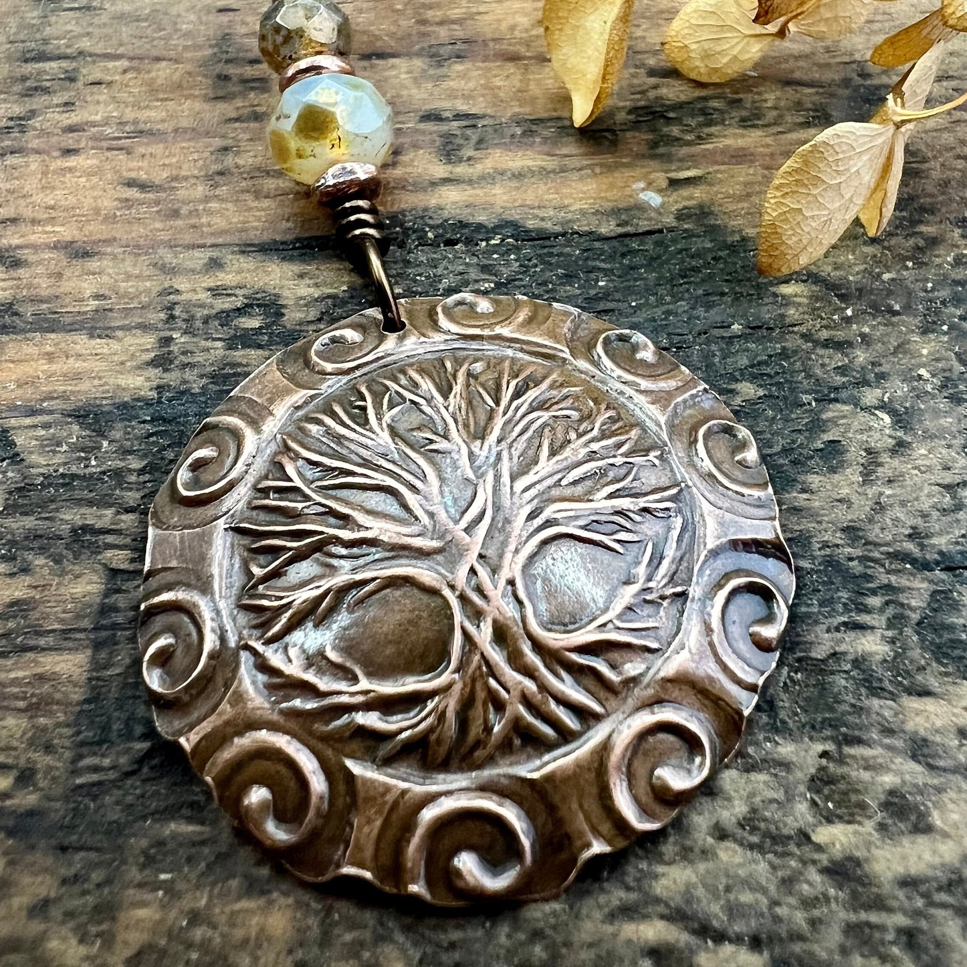 Celtic Tree of Life, Copper Pendant, Irish Celtic Spirals, Round Tree of Life, Crann Bethadh, Soul Harbor Jewelry, Artwork