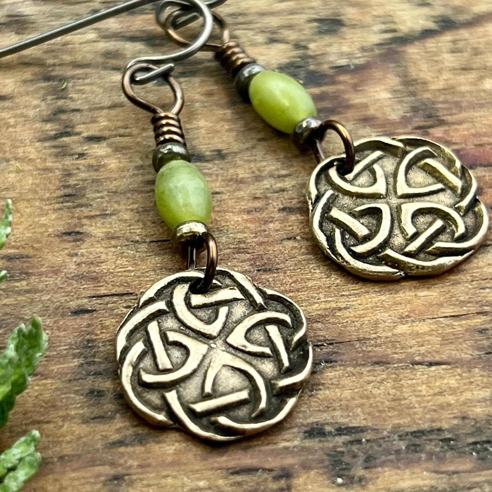 Celtic Knotwork, Bronze Earrings, Irish Celtic Jewelry, Connemara Marble, Hypoallergenic, Niobium Ear Wires, St Patrick's Day, Eternity, Triple Goddess