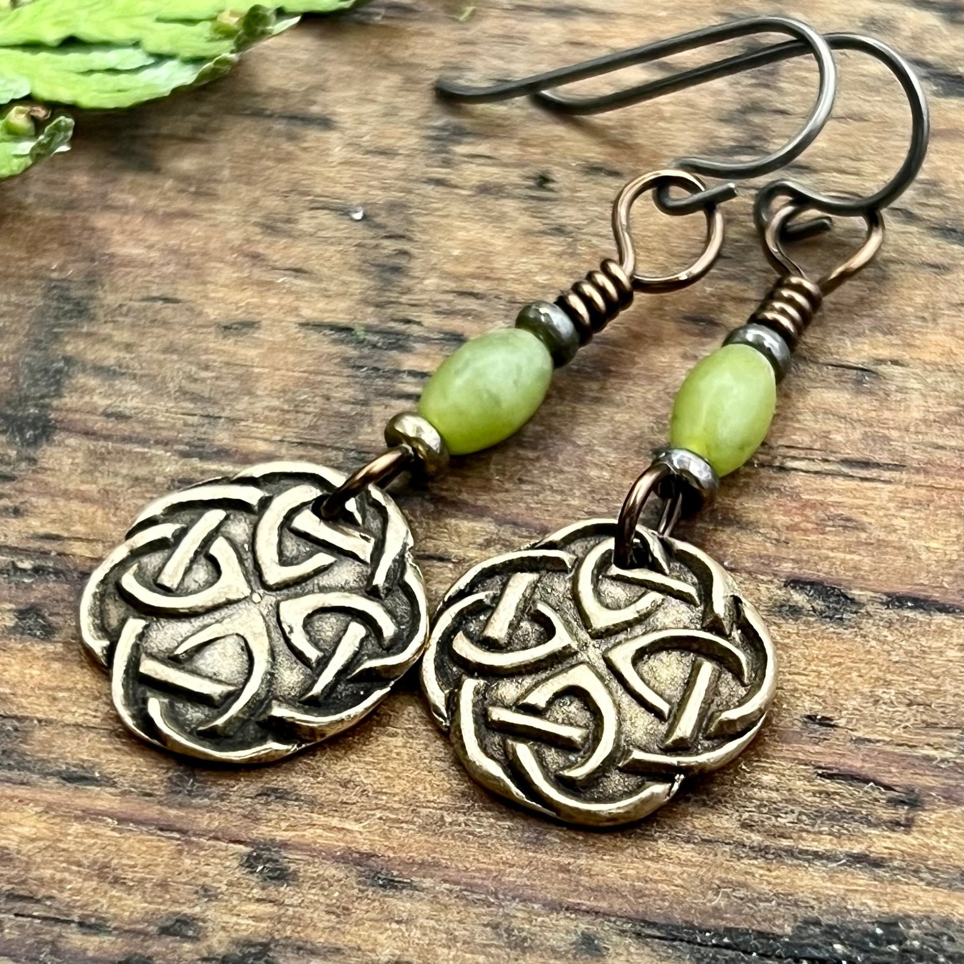 Celtic Knotwork, Bronze Earrings, Irish Celtic Jewelry, Connemara Marble, Hypoallergenic, Niobium Ear Wires, St Patrick's Day, Eternity, Triple Goddess
