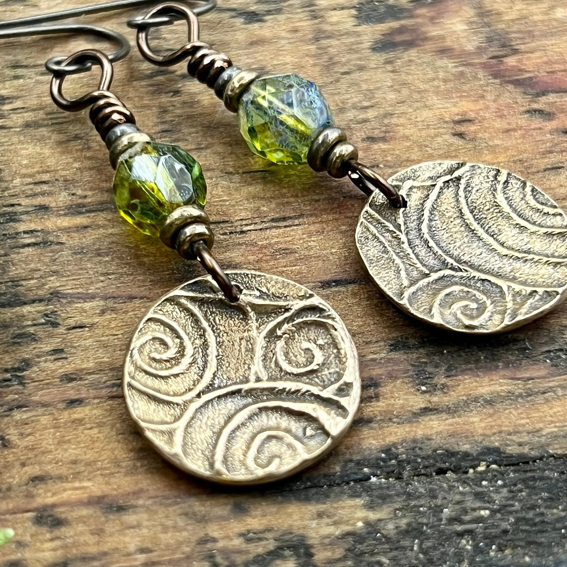 Celtic Knot, Bronze Earrings, Irish Celtic Jewelry, Green Czech Glass, Celtic Knots, St Patrick's Day, Eternity, Triple Goddess