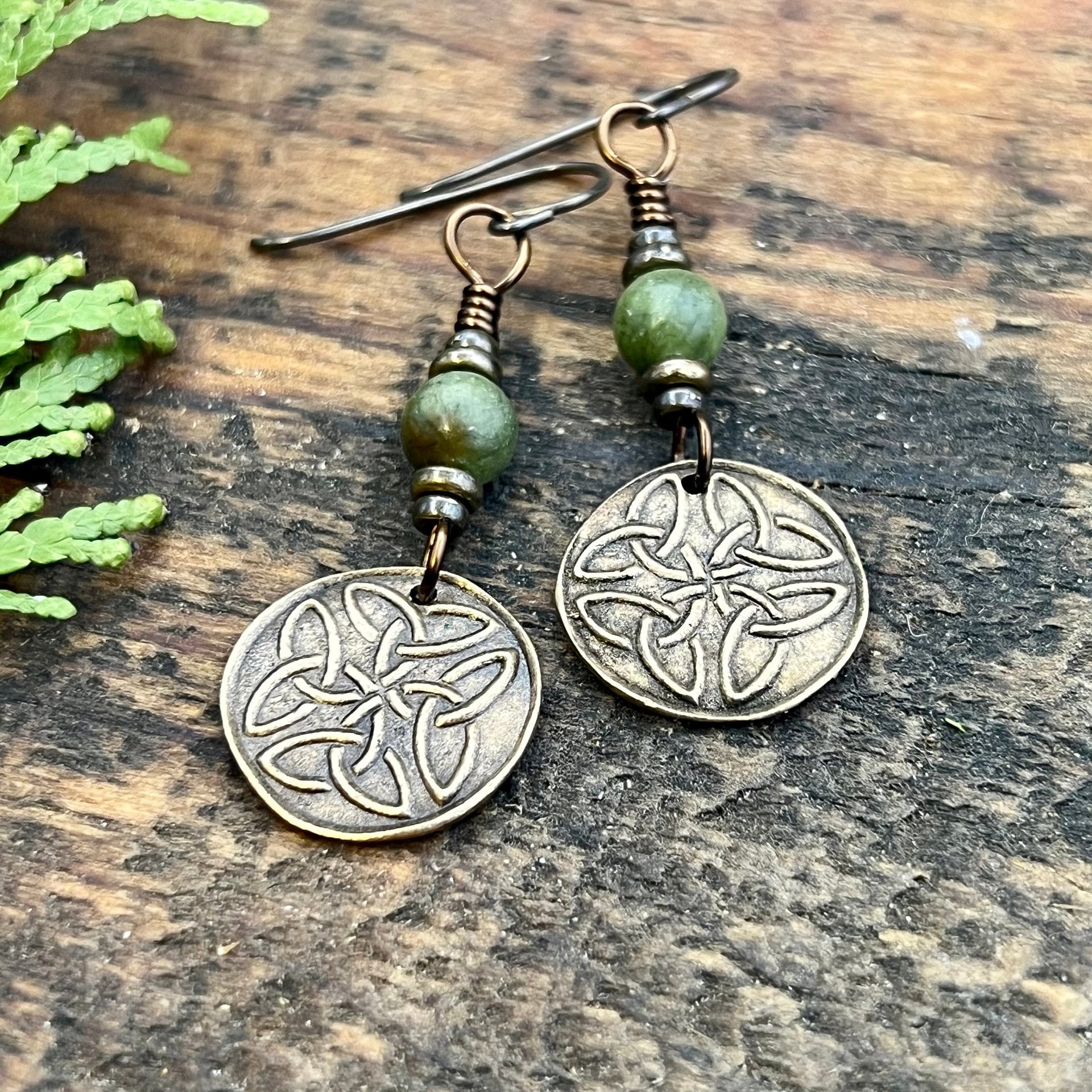Trinity Knot Bronze Earrings, Triquetra, Irish Celtic Jewelry, Connemara Marble, Celtic Knots, St Patricks Day, Eternity, Triple Goddess