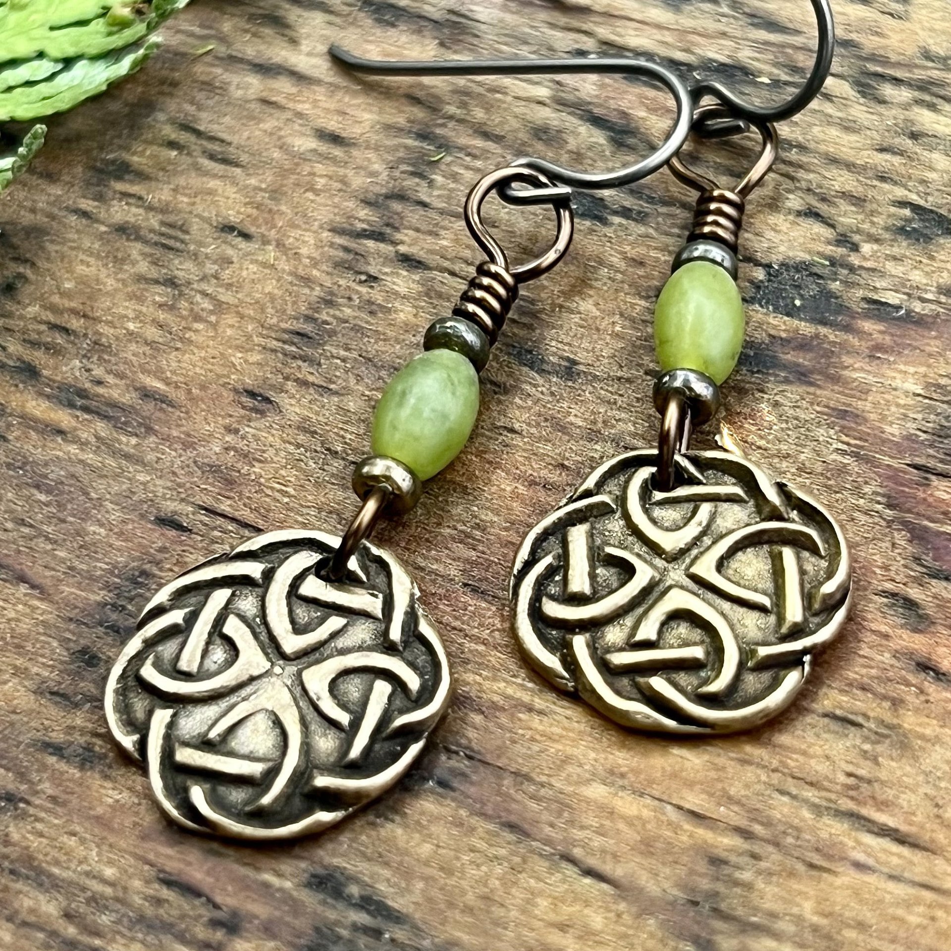 Celtic Knotwork, Bronze Earrings, Irish Celtic Jewelry, Connemara Marble, Hypoallergenic, Niobium Ear Wires, St Patrick's Day, Eternity, Triple Goddess