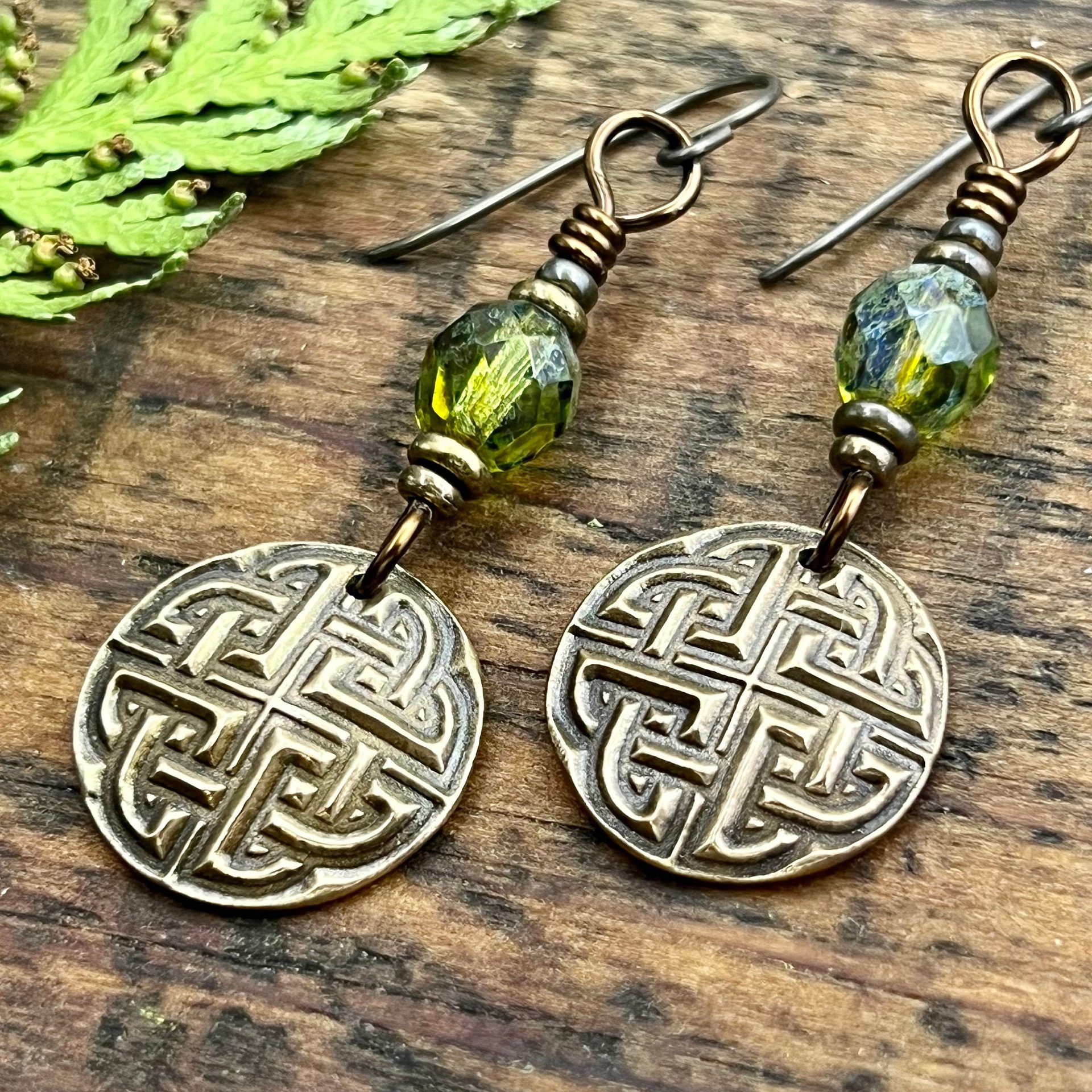 Celtic Knot, Bronze Earrings, Triquetra, Irish Celtic Jewelry, Czech Glass, Celtic Knots, St Patrick's Day, Eternity, Triple Goddess