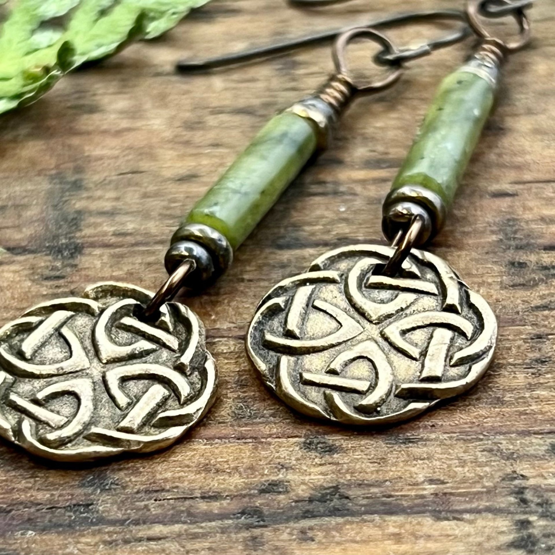 Celtic Knot, Bronze Earrings, Irish Celtic Jewelry, Connemara Marble, Hypoallergenic, Niobium Ear Wires, St Patrick's Day, Eternity, Triple Goddess