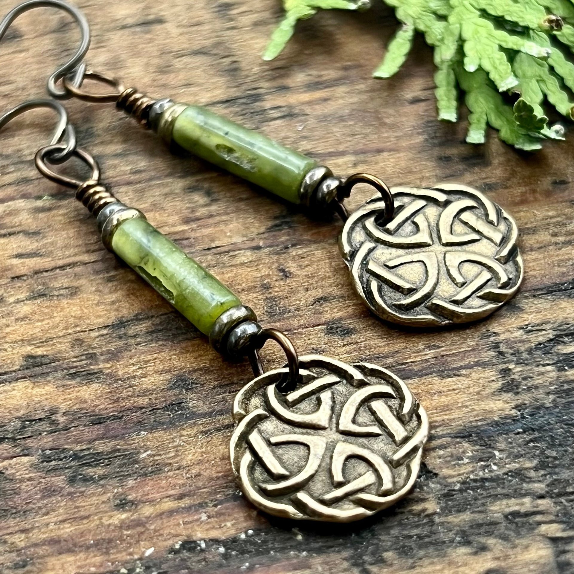 Celtic Knot, Bronze Earrings, Irish Celtic Jewelry, Connemara Marble, Hypoallergenic, Niobium Ear Wires, St Patrick's Day, Eternity, Triple Goddess