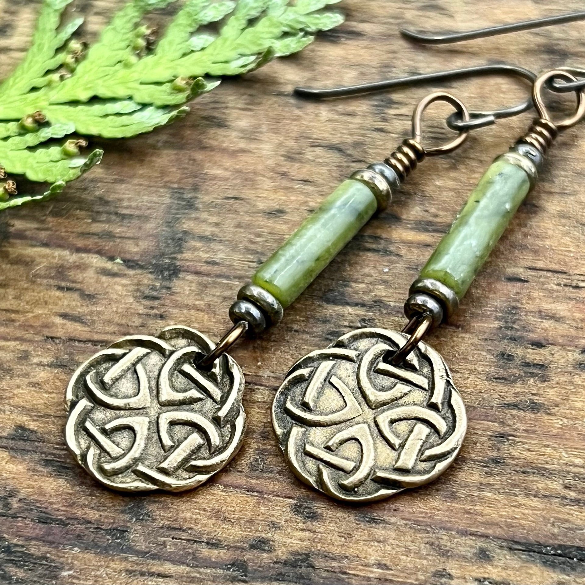 Celtic Knot, Bronze Earrings, Irish Celtic Jewelry, Connemara Marble, Hypoallergenic, Niobium Ear Wires, St Patrick's Day, Eternity, Triple Goddess
