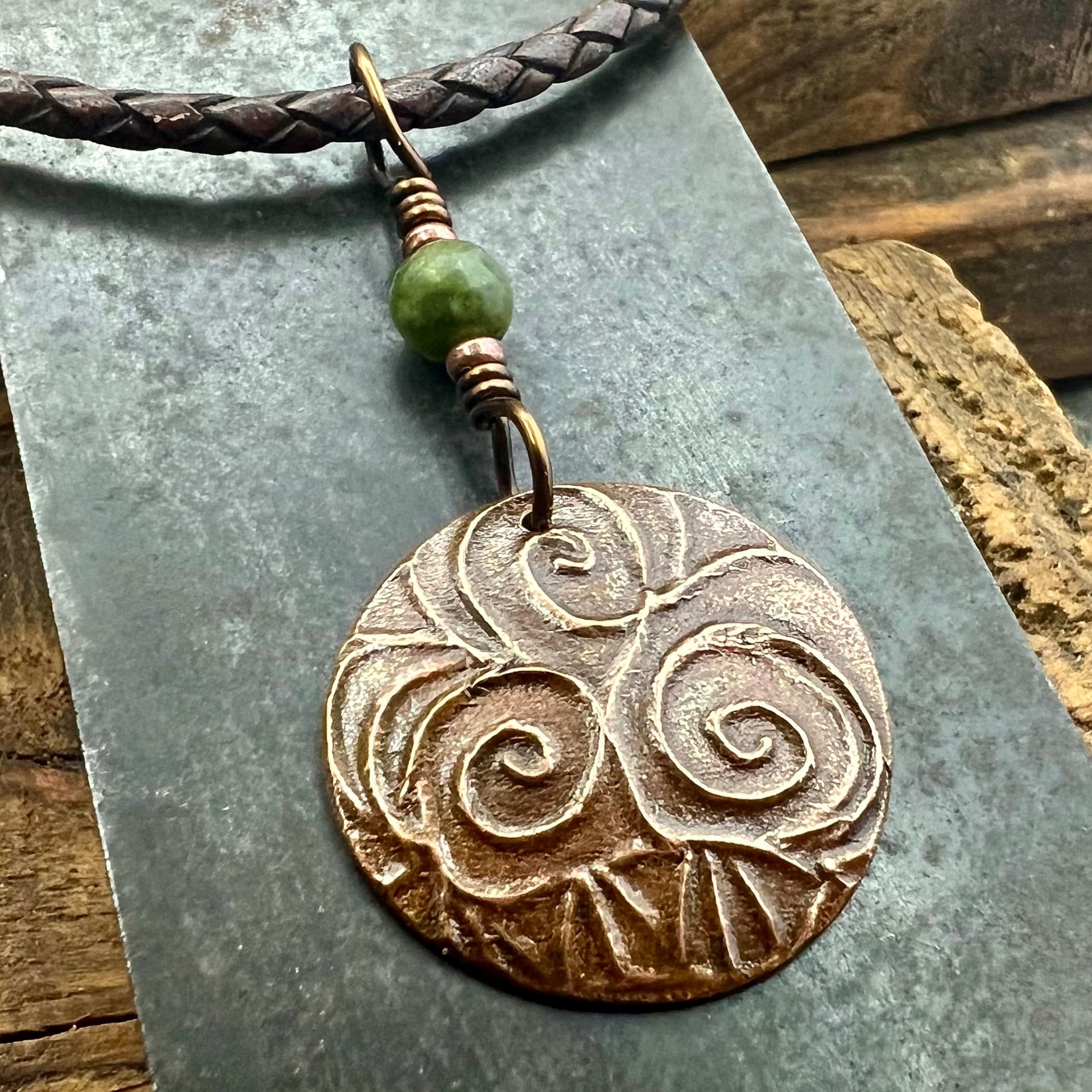 Triskele Copper Pendant, Connemara Marble, Triskelion Triple Spiral, Irish Celtic Pagan, Newgrange Ireland, Celtic Witch, Handcrafted Charm