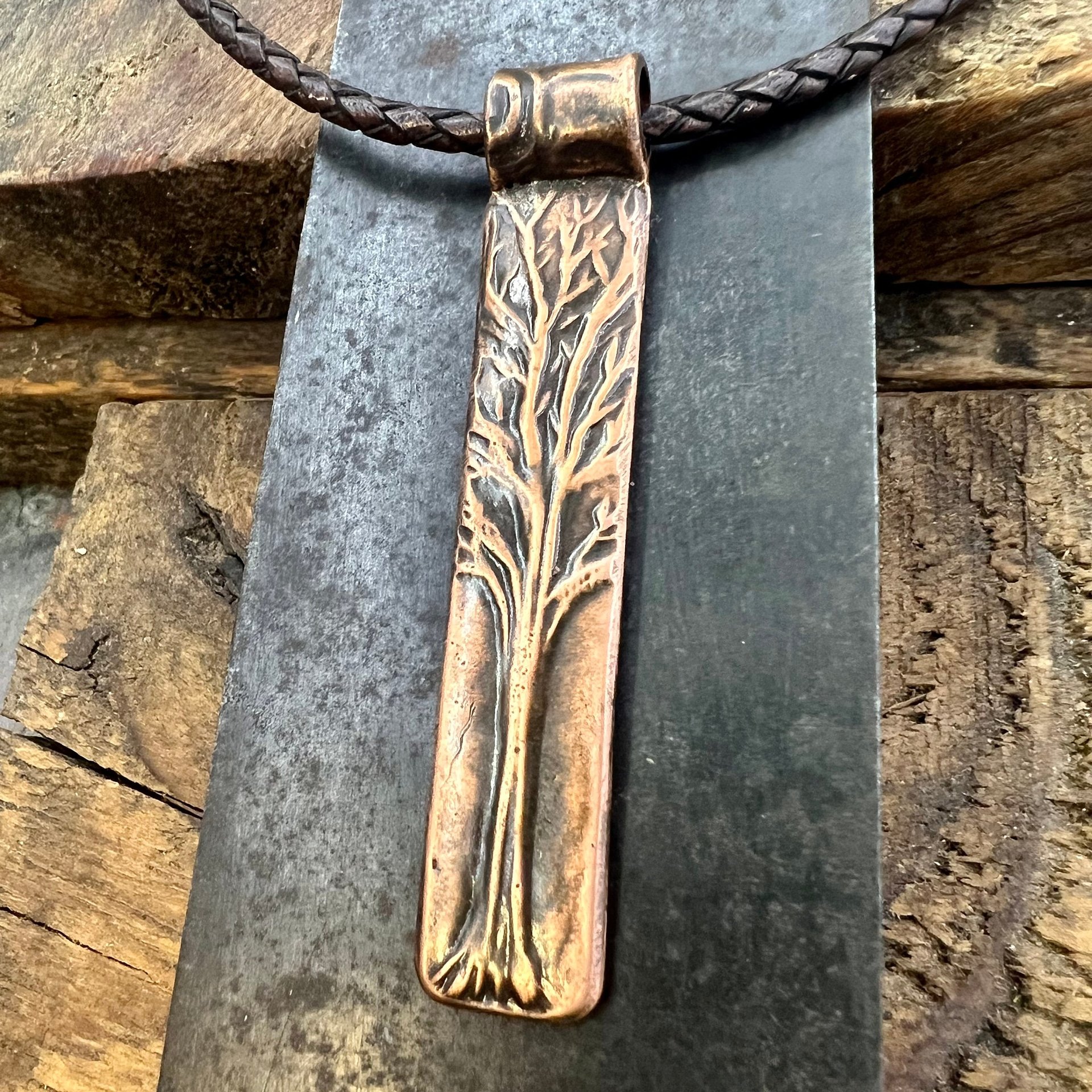 Tree of Life, Copper Pendant, Irish Celtic Spirals, Hand Carved, Crann Bethadh, Handmade Art, Celtic Witch Pagan, Skinny Tree, Earthy Rustic