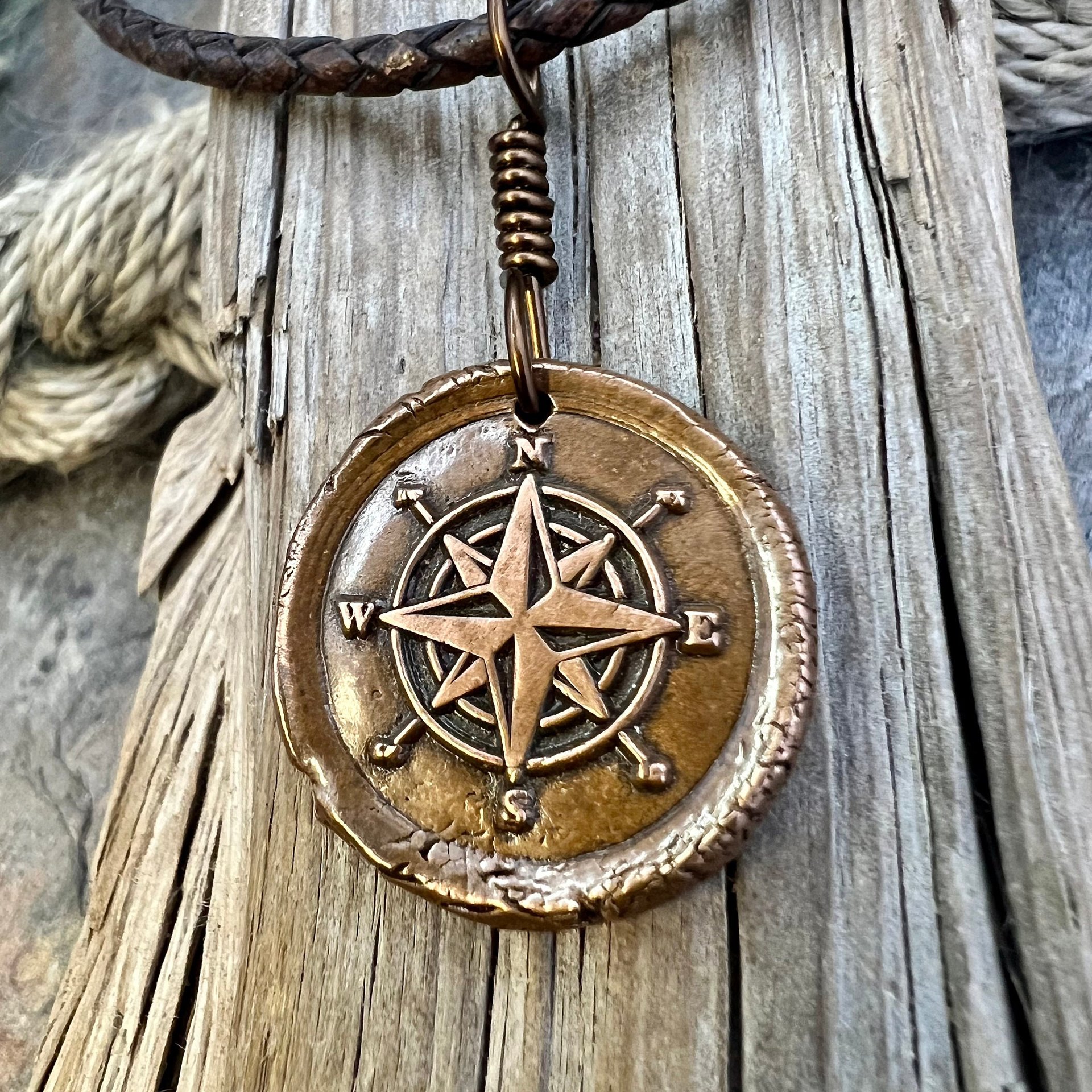 Compass Rose, Copper Pendant, Sailing Gifts, Nautical Jewelry, Men's Jewelry, Sailor Necklace, 7th Anniversary, Protection Talisman