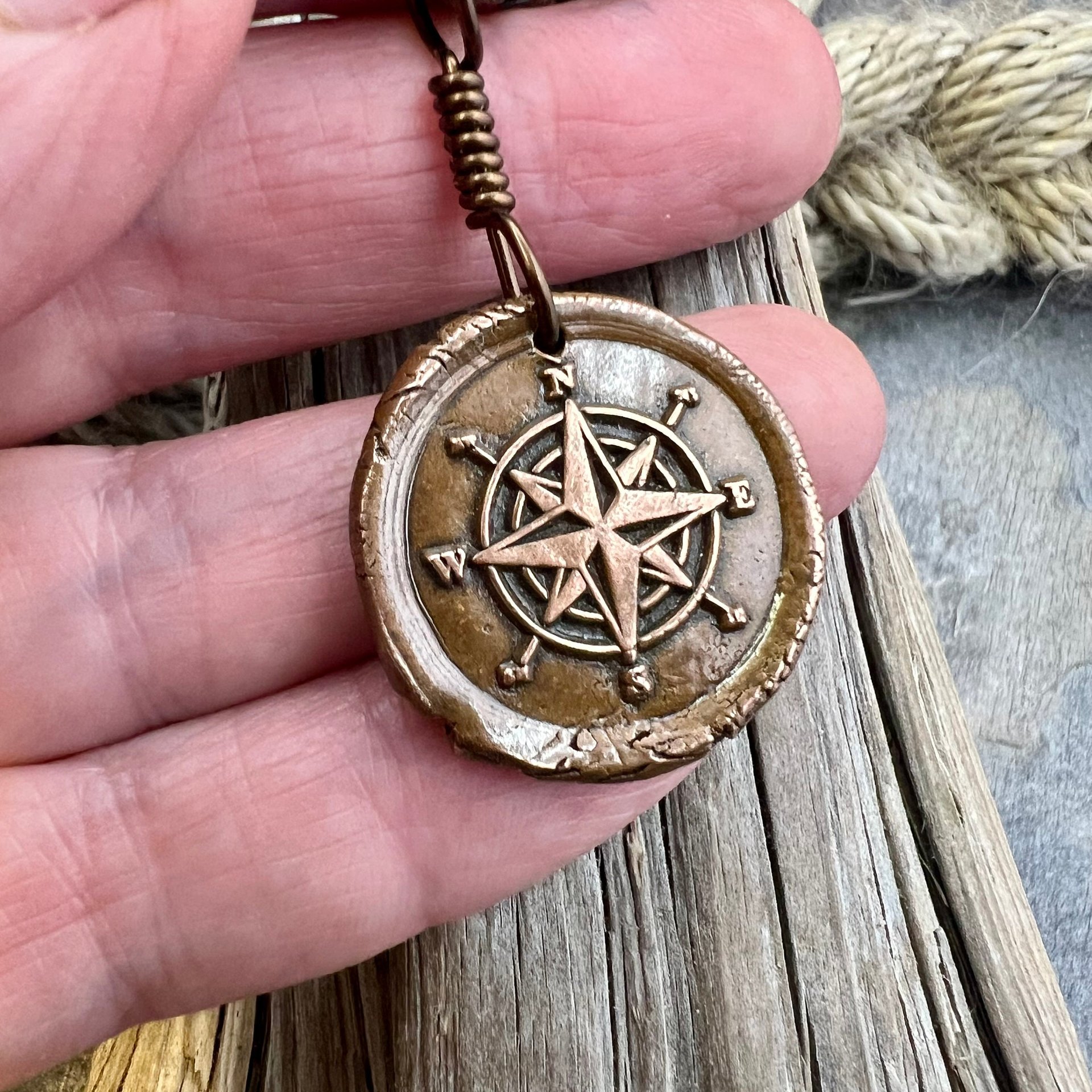 Compass Rose, Copper Pendant, Sailing Gifts, Nautical Jewelry, Men's Jewelry, Sailor Necklace, 7th Anniversary, Protection Talisman