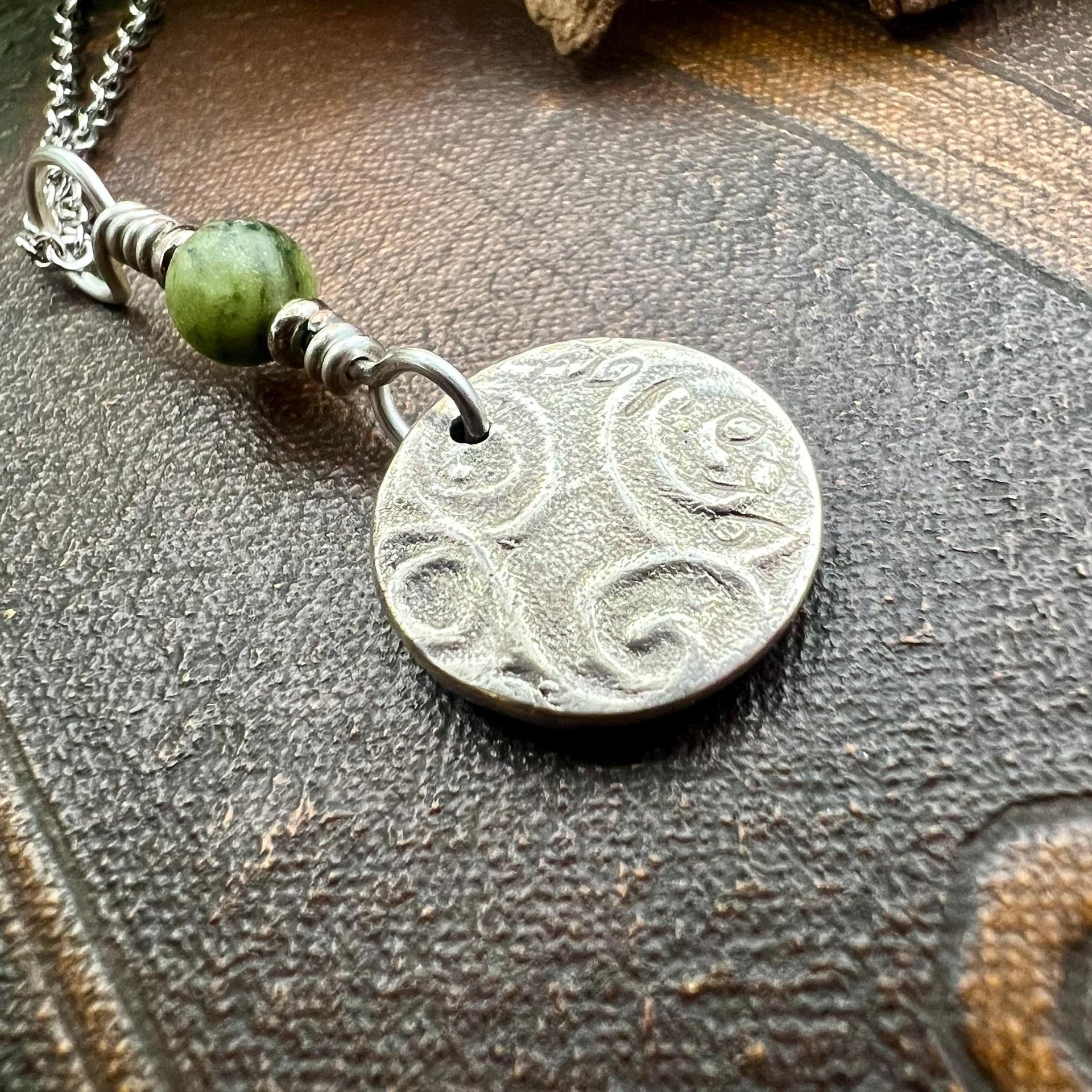 Four Leaf Clover, Sterling Silver, Wax Seal Charm, Connemara Marble, Irish Celtic Jewelry, Pagan Celtic Witch, 4 Leaf, Luck of the Irish