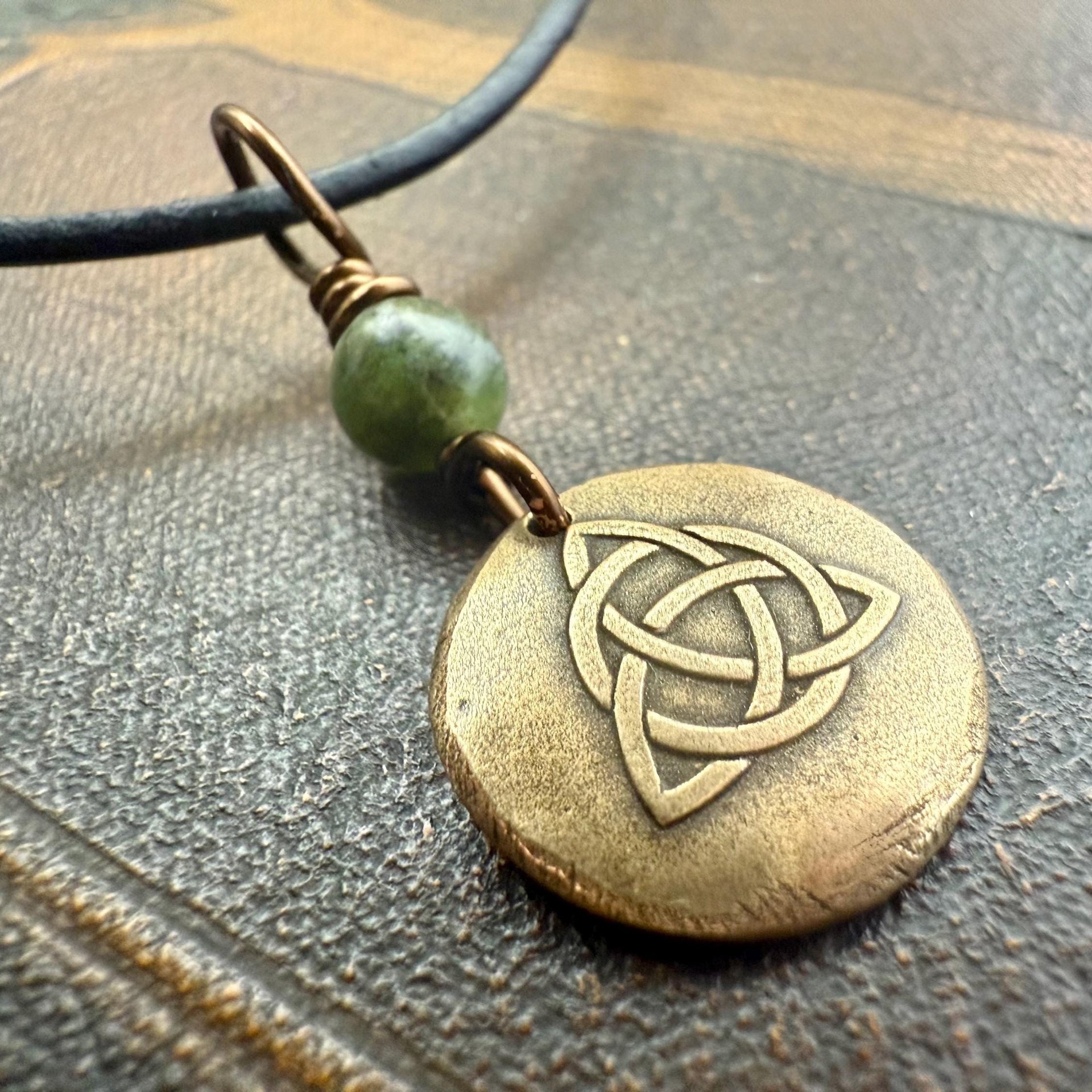 Bronze Trinity Knot, Triquetra, Wax Seal Charm, Connemara Marble, Irish Celtic Jewelry, Pagan, 8th Anniversary, Triple Goddess, Celtic Witch