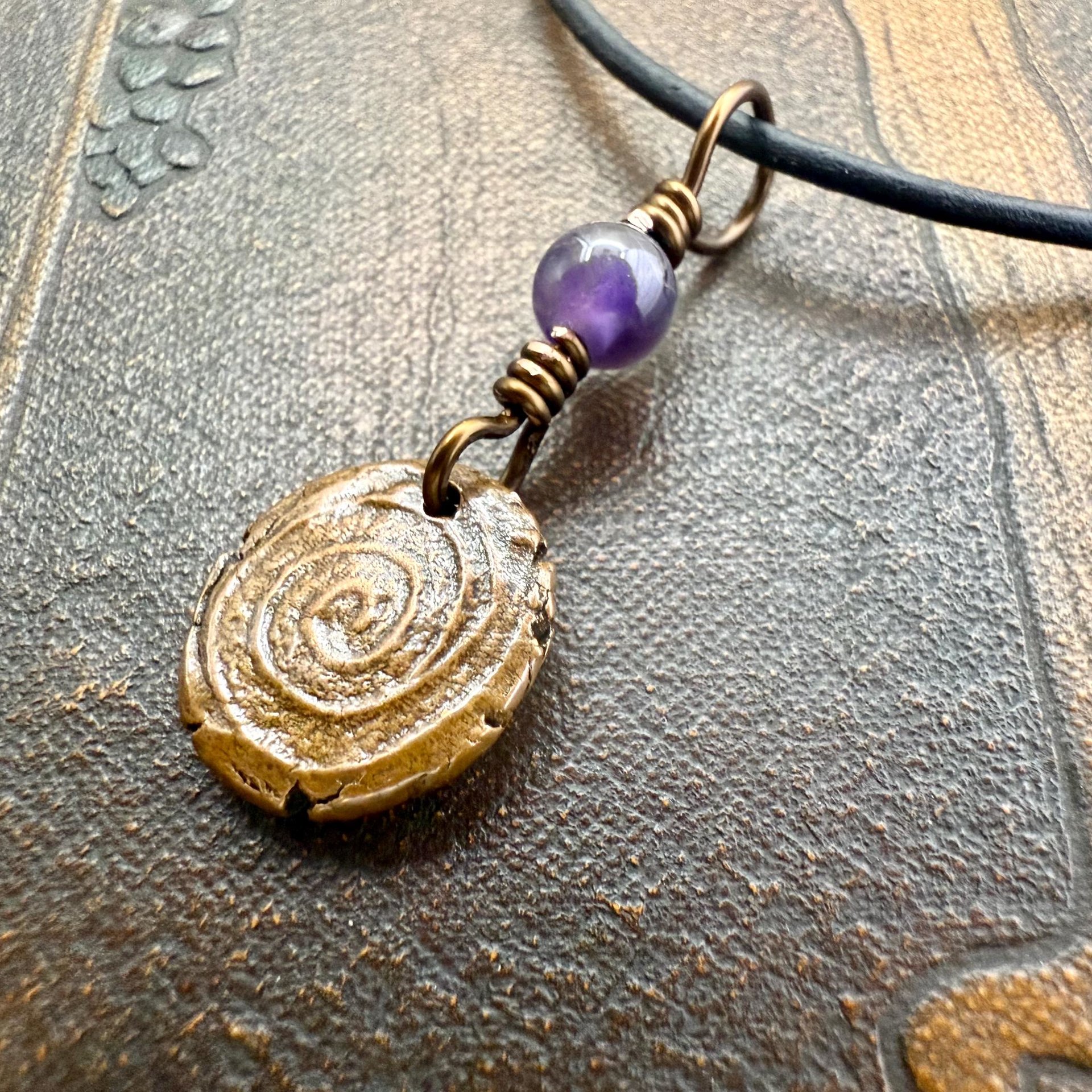 Thistle of Scotland, Copper Wax Seal Charm, Purple Amethyst, Leather & Vegan Cord, Highlander, Outlander, Scottish Gifts, Botanical Jewelry