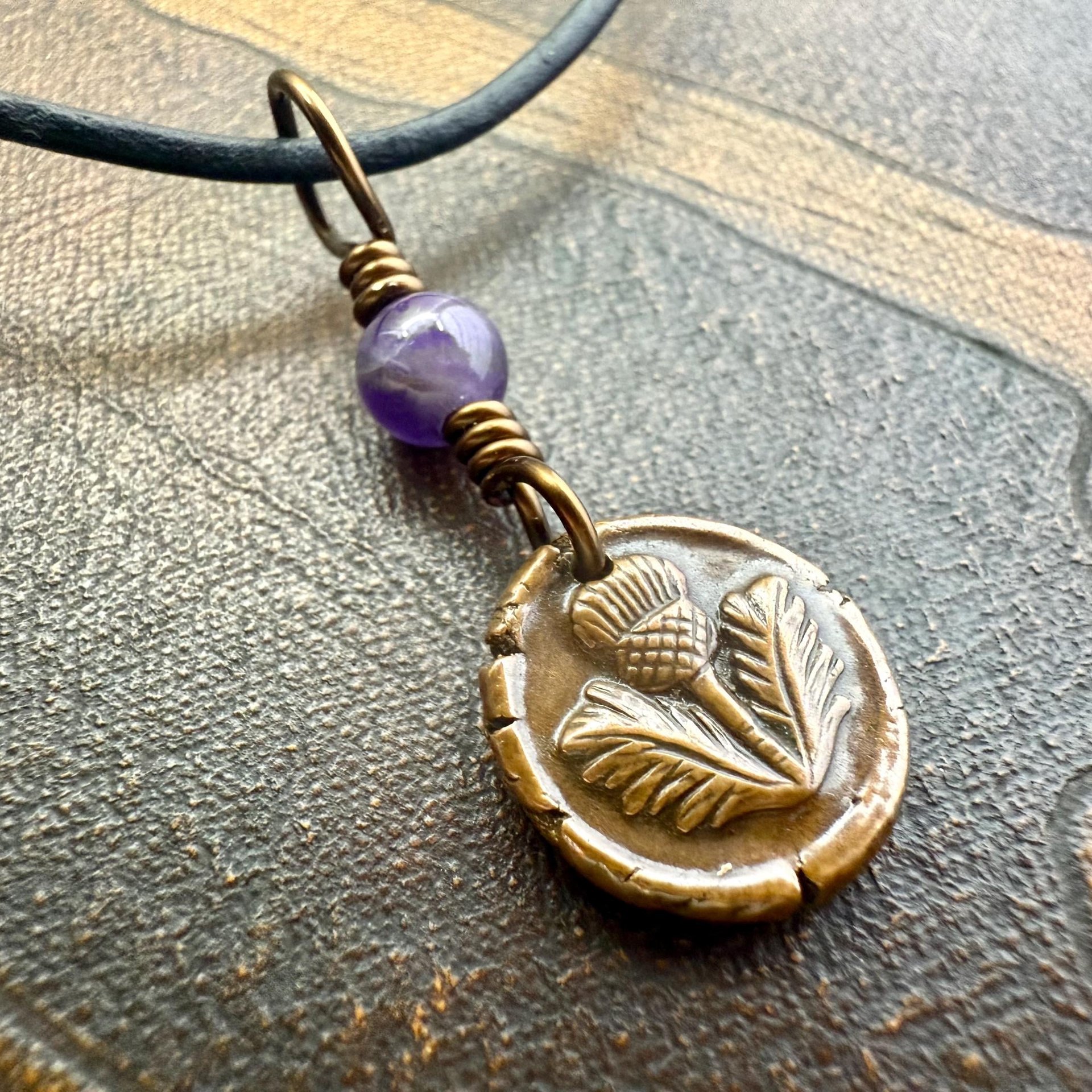 Thistle of Scotland, Copper Wax Seal Charm, Purple Amethyst, Leather & Vegan Cord, Highlander, Outlander, Scottish Gifts, Botanical Jewelry