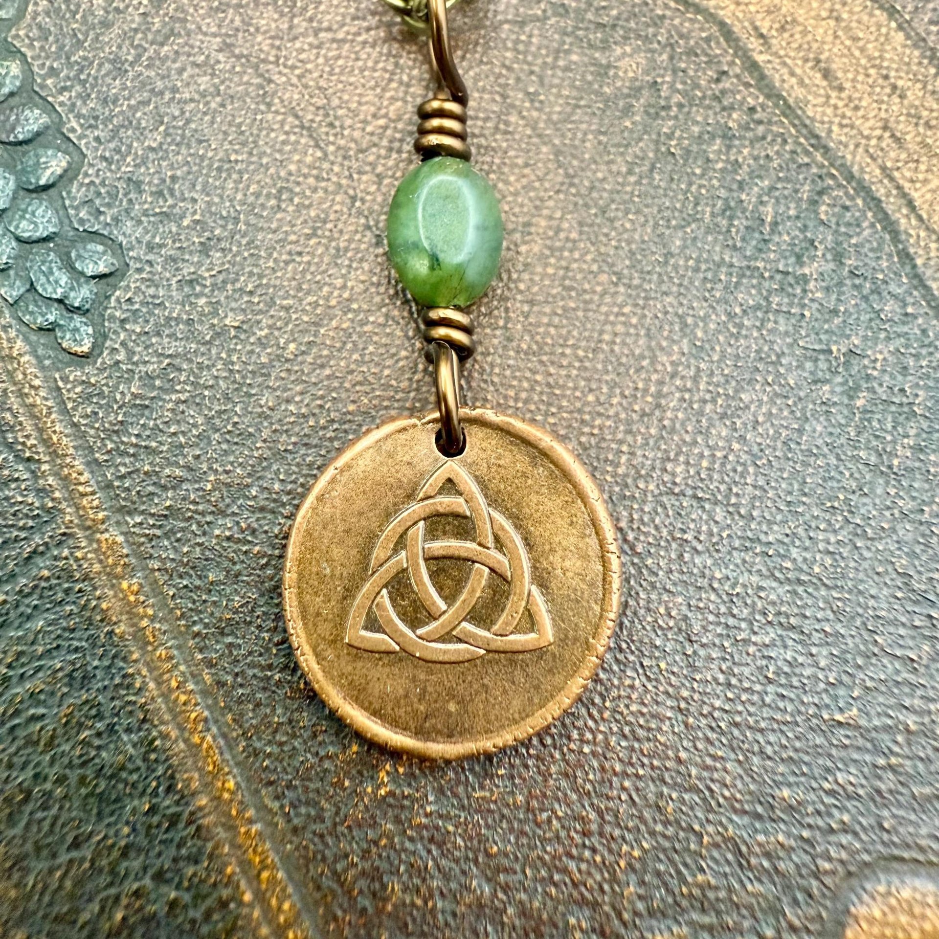 Copper Trinity Knot, Triquetra, Wax Seal Charm, Connemara Marble, Irish Celtic Jewelry, Pagan, 7th Anniversary, Triple Goddess, Celtic Witch