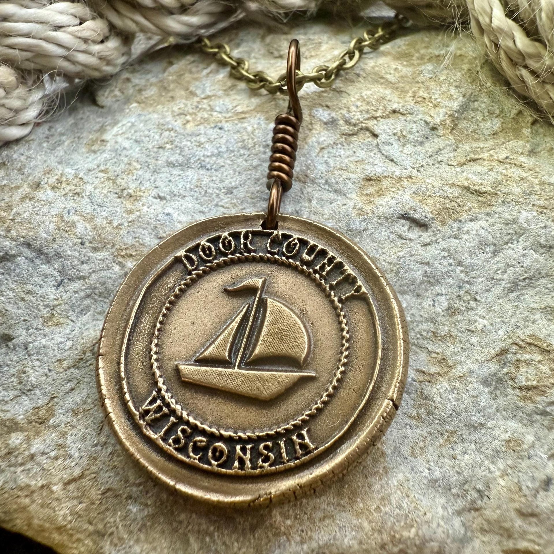 Door County Wisconsin, Sailboat Charm, Bronze Pendant, Celtic Spirals, Nautical Sailing, Protection Guidance Talisman, Great Lakes, Journey