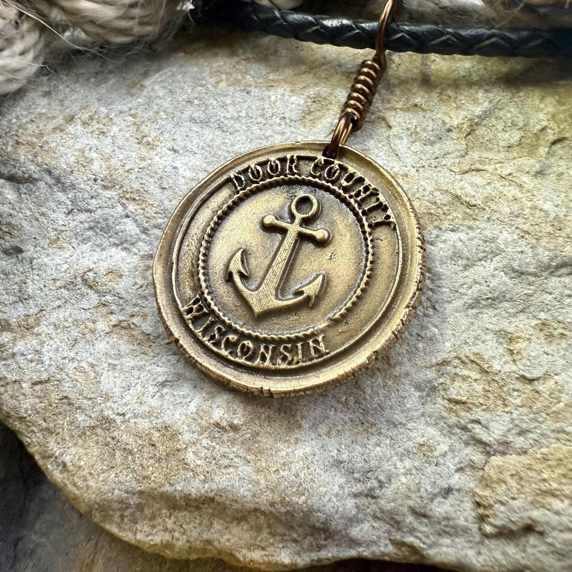 Door County Wisconsin, Anchor Charm, Bronze Pendant, Celtic Spirals, Nautical Sailing, Protection Guidance Talisman, Great Lakes, Journey