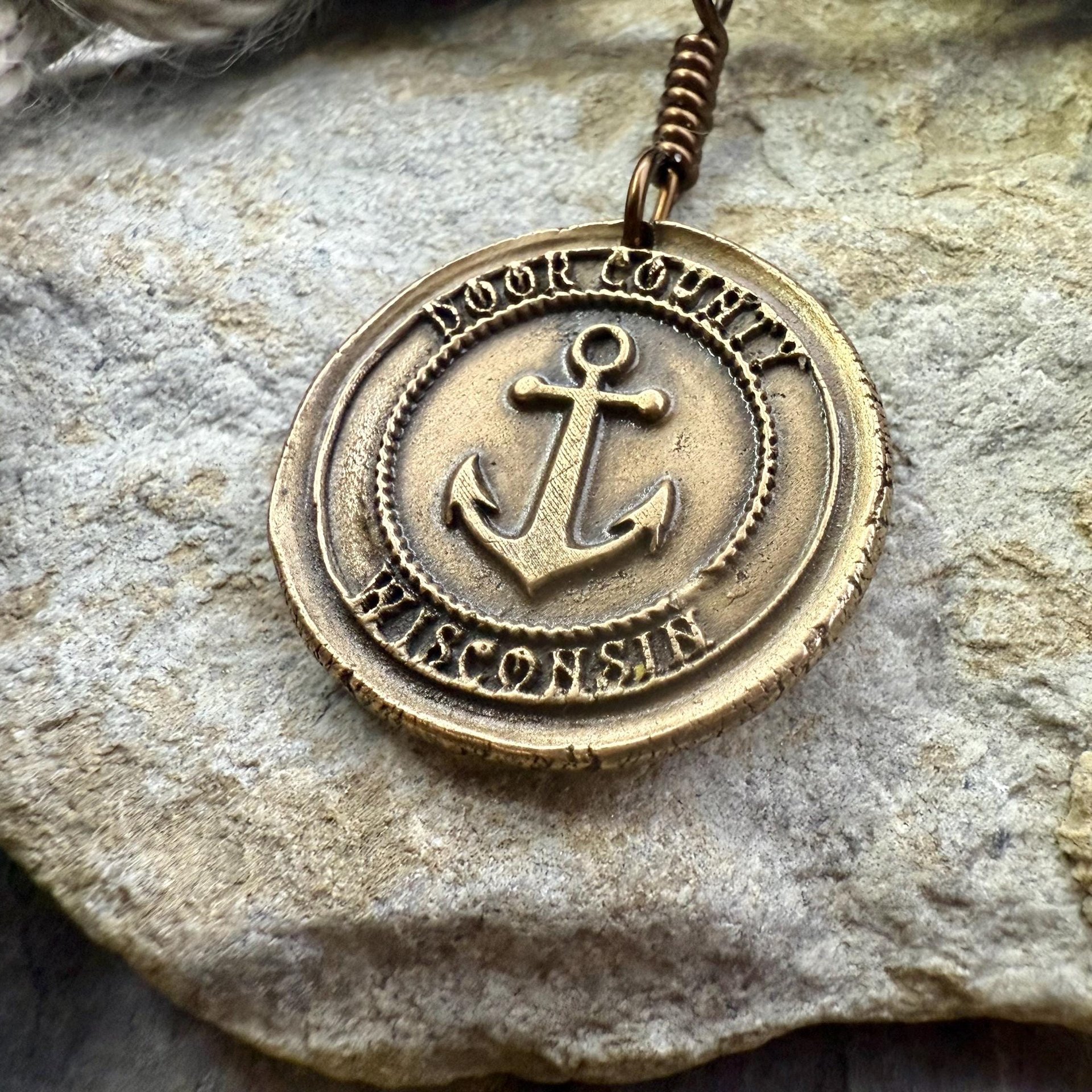 Door County Wisconsin, Anchor Charm, Bronze Pendant, Celtic Spirals, Nautical Sailing, Protection Guidance Talisman, Great Lakes, Journey