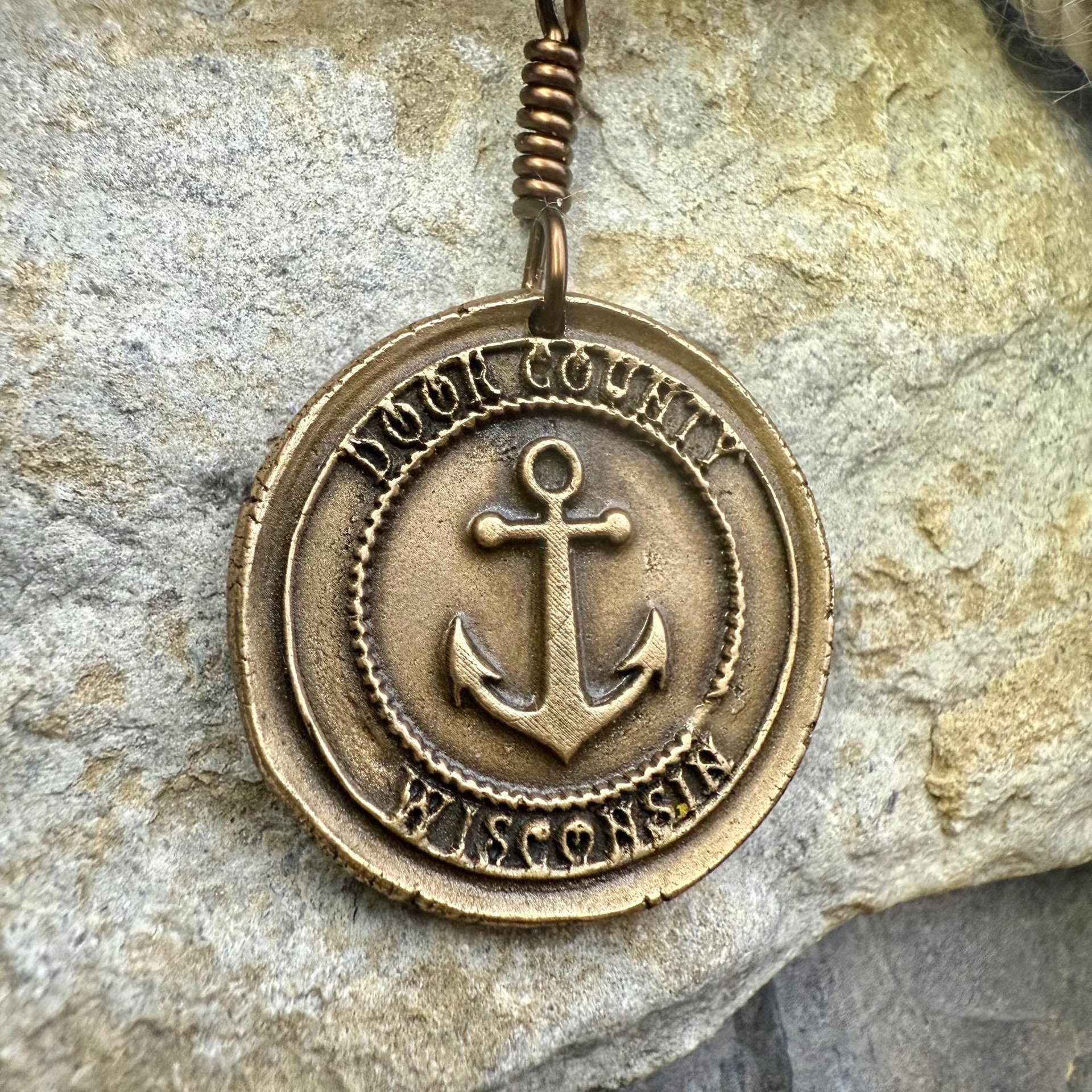 Door County Wisconsin, Anchor Charm, Bronze Pendant, Celtic Spirals, Nautical Sailing, Protection Guidance Talisman, Great Lakes, Journey