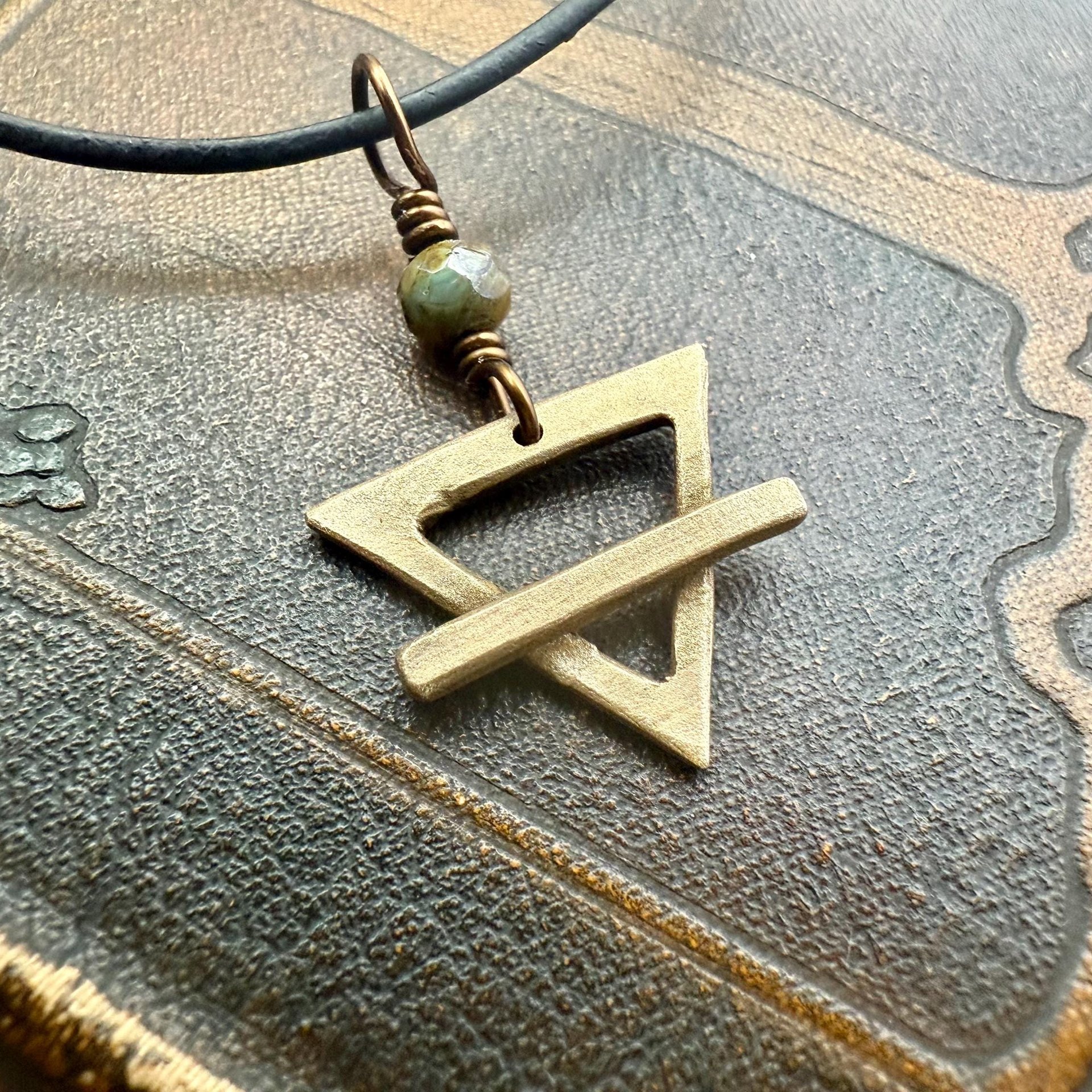 Earth Element Symbol, Bronze Elemental Signs, Pagan Gift, Astrological Signs, Taurus, Virgo, Capricorn, Winter, North, Triangle Symbols