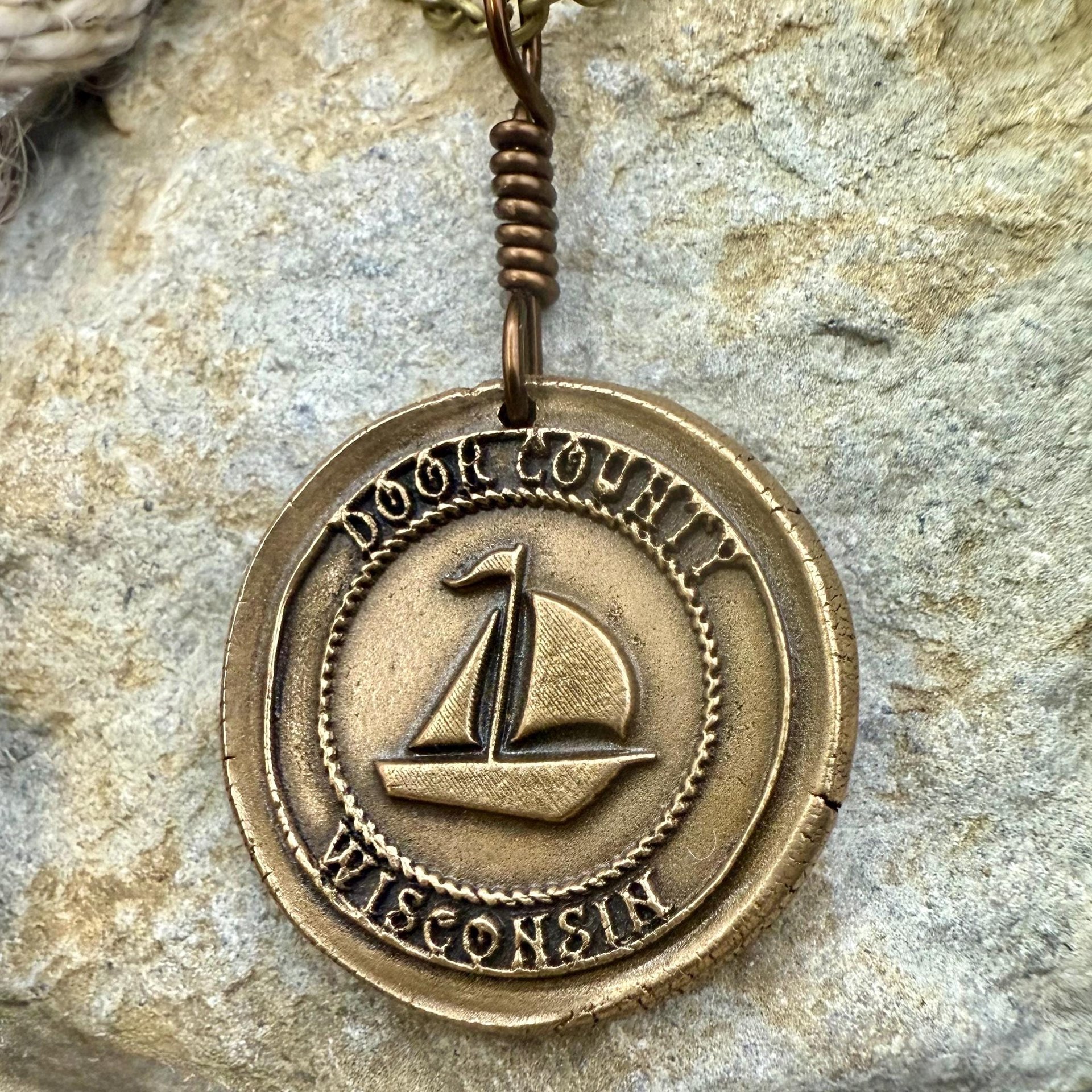 Door County Wisconsin, Sailboat Charm, Bronze Pendant, Celtic Spirals, Nautical Sailing, Protection Guidance Talisman, Great Lakes, Journey