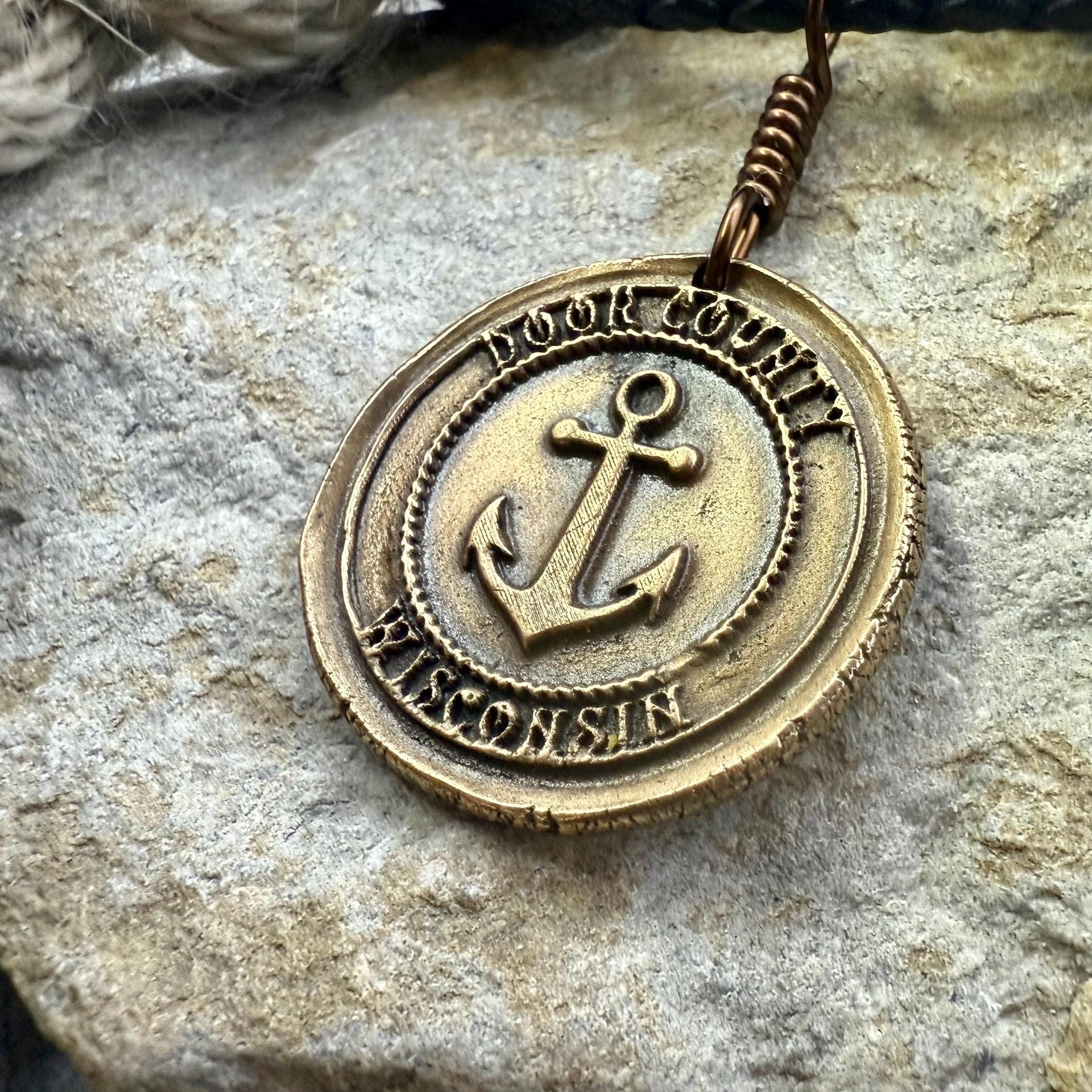 Door County Wisconsin, Anchor Charm, Bronze Pendant, Celtic Spirals, Nautical Sailing, Protection Guidance Talisman, Great Lakes, Journey