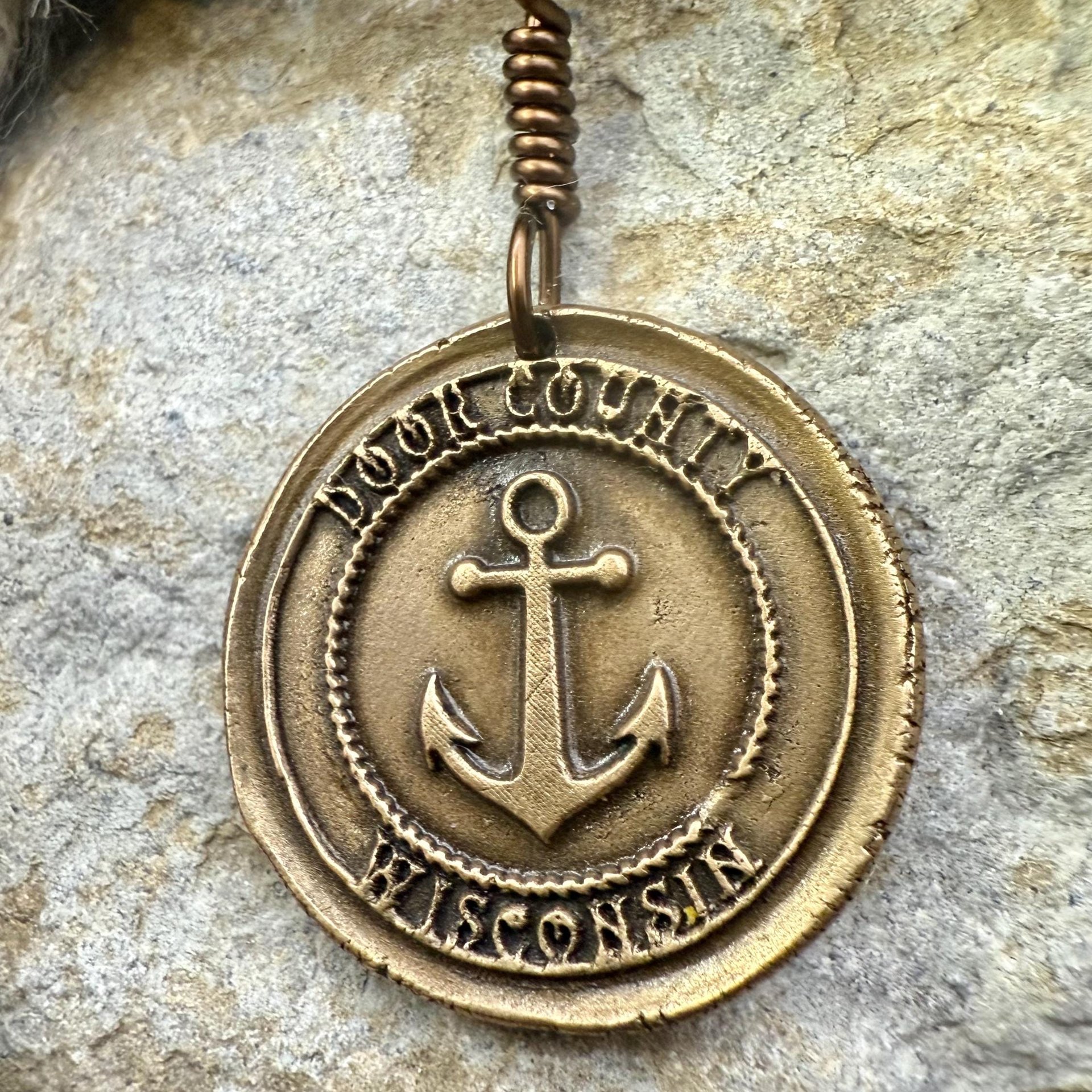 Door County Wisconsin, Anchor Charm, Bronze Pendant, Celtic Spirals, Nautical Sailing, Protection Guidance Talisman, Great Lakes, Journey
