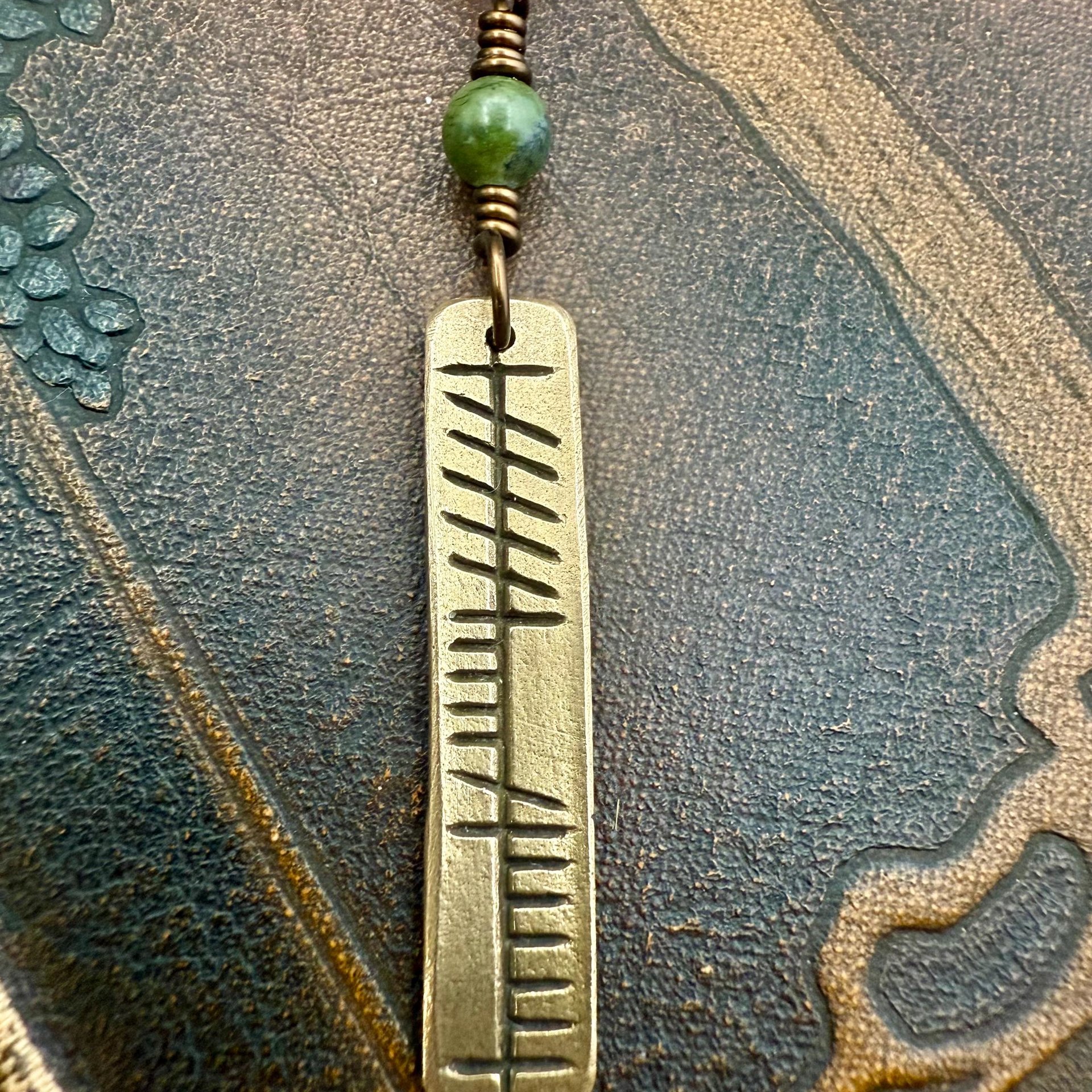 Anam Cara Ogham Necklace, Soul Friend, Bronze Bar Charm, Connemara Marble, Irish Celtic, Soul Mate, Gifts of Love, Irish Gaelic, Best Friend