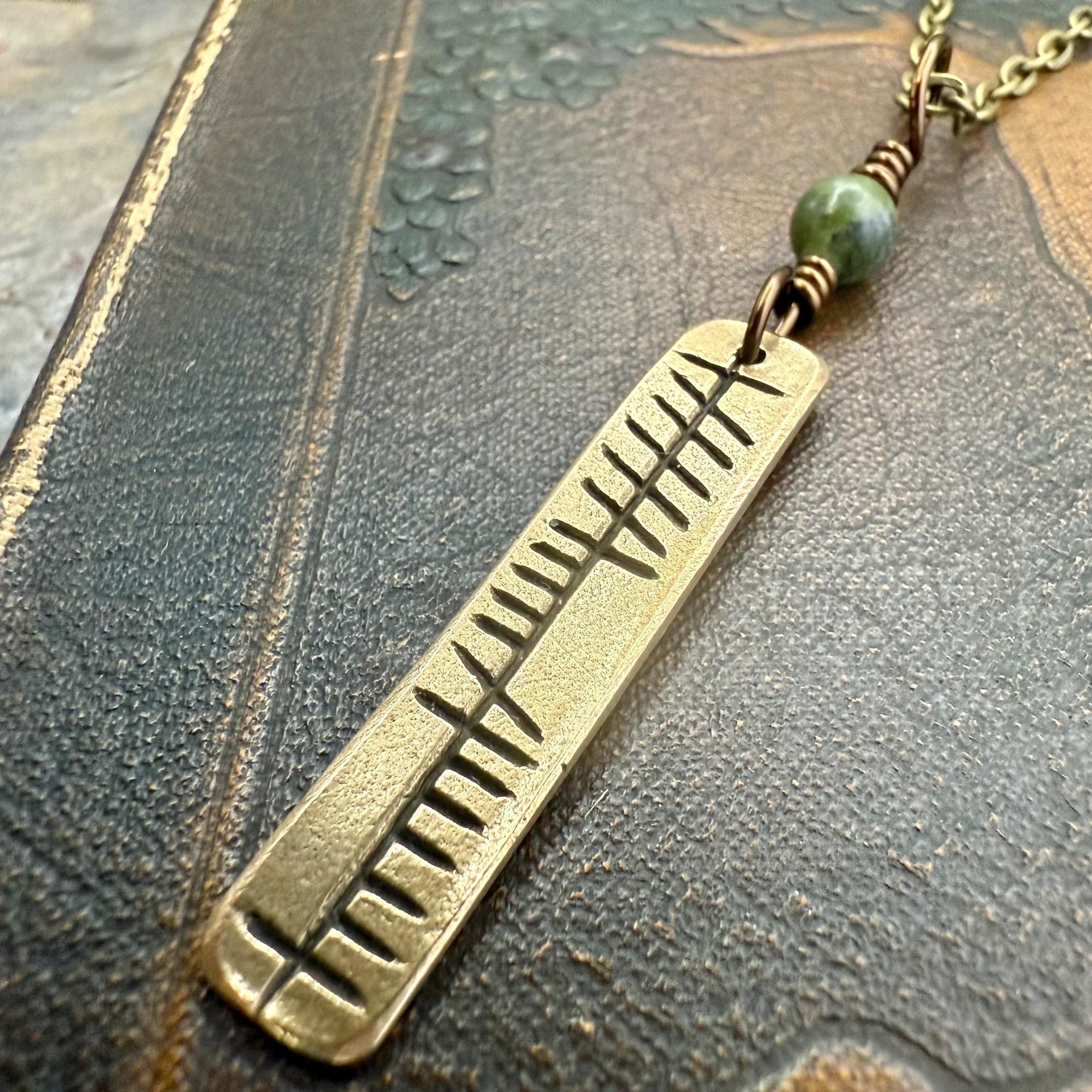 Anam Cara Ogham Necklace, Soul Friend, Bronze Bar Charm, Connemara Marble, Irish Celtic, Soul Mate, Gifts of Love, Irish Gaelic, Best Friend