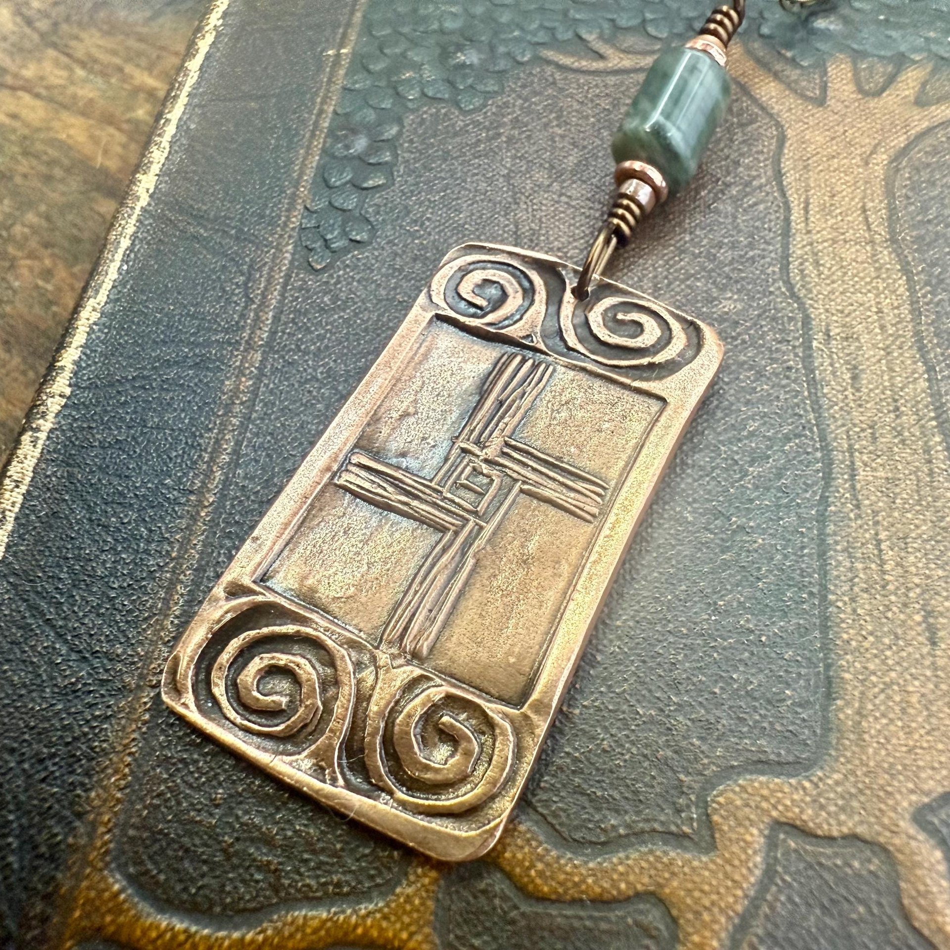 Saint Brigid's Cross, Copper & Connemara Marble Pendant, Irish Celtic Jewelry, Brigit Bridget, St Brigid of Kildare, Irish Cross, Imbolc