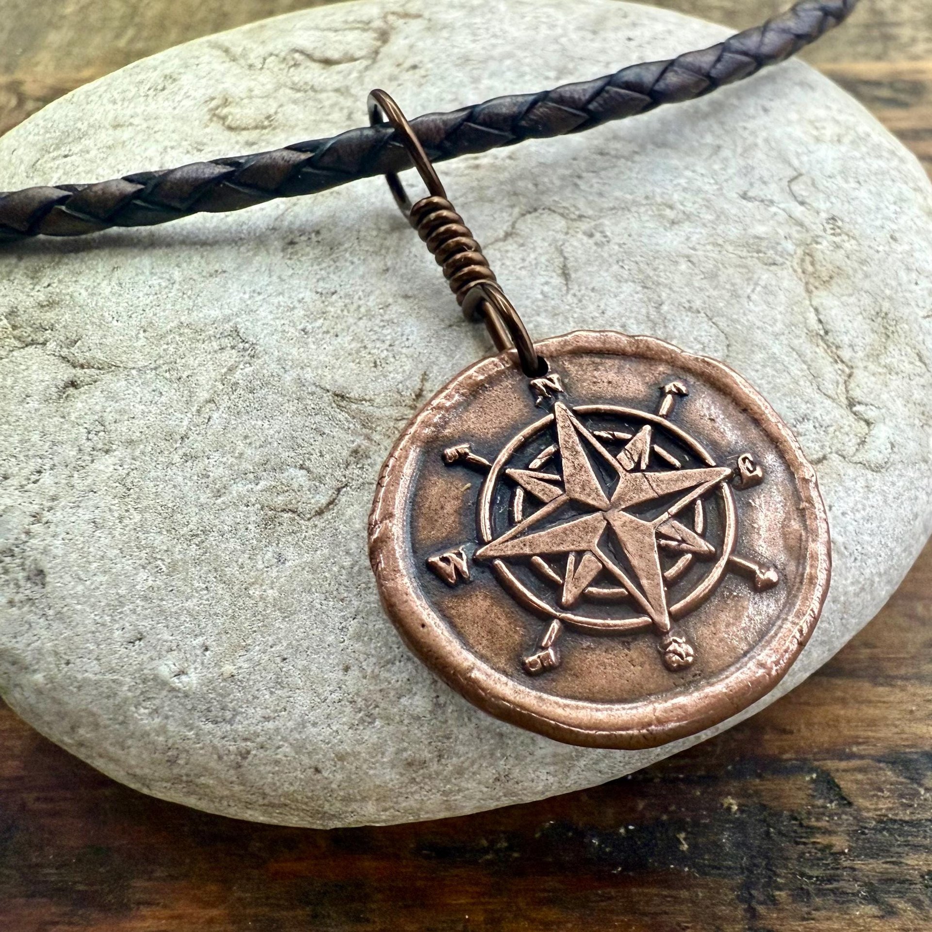 Compass Rose, Copper Pendant, Sailing Gifts, Nautical Jewelry, Men's Jewelry, Sailor Necklace, 7th Anniversary, Protection Talisman